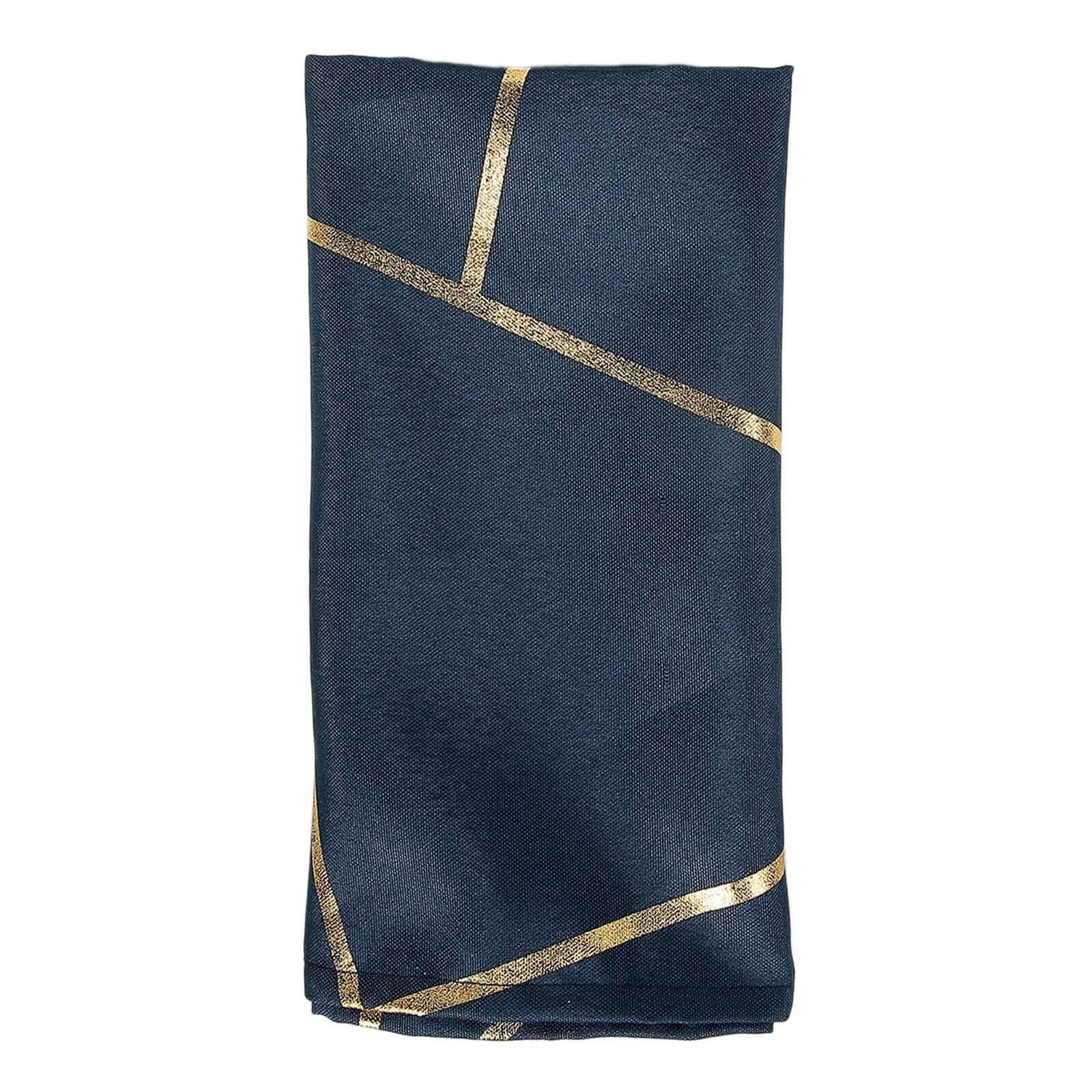 5 Pack Polyester Napkins 20"x20" Navy Blue with Gold Geometric Foil Pattern - Modern Reusable Cloth Napkins - Image 7