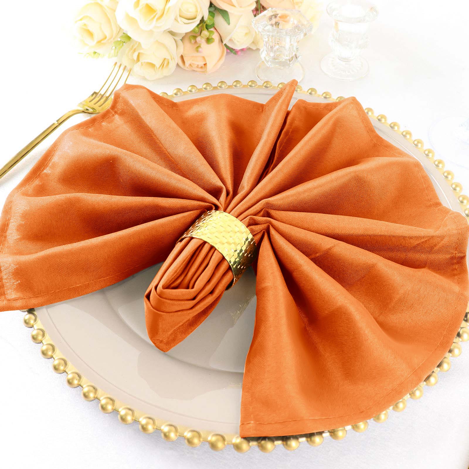 5 Pack Premium Polyester Napkins 20"x20" Orange - Durable & Wrinkle Resistant Dinner Napkins - Image 2