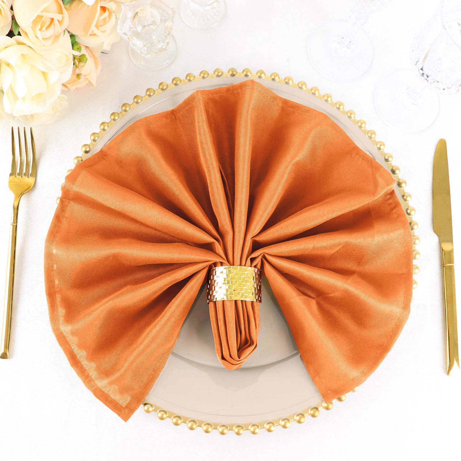 5 Pack Premium Polyester Napkins 20"x20" Orange - Durable & Wrinkle Resistant Dinner Napkins - Image 6
