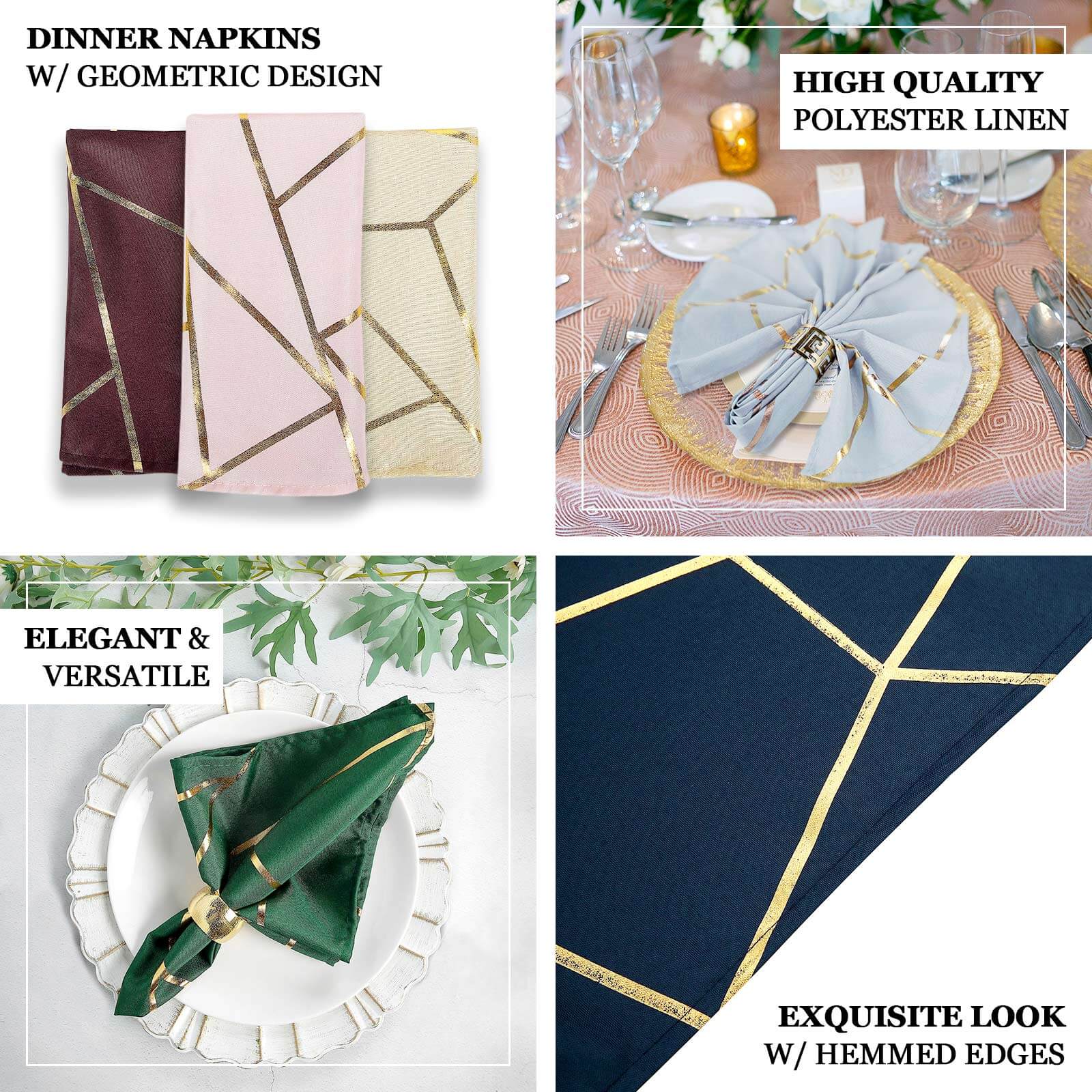 5 Pack Polyester Napkins 20"x20" Red with Gold Geometric Foil Pattern - Modern Reusable Cloth Napkins - Image 3