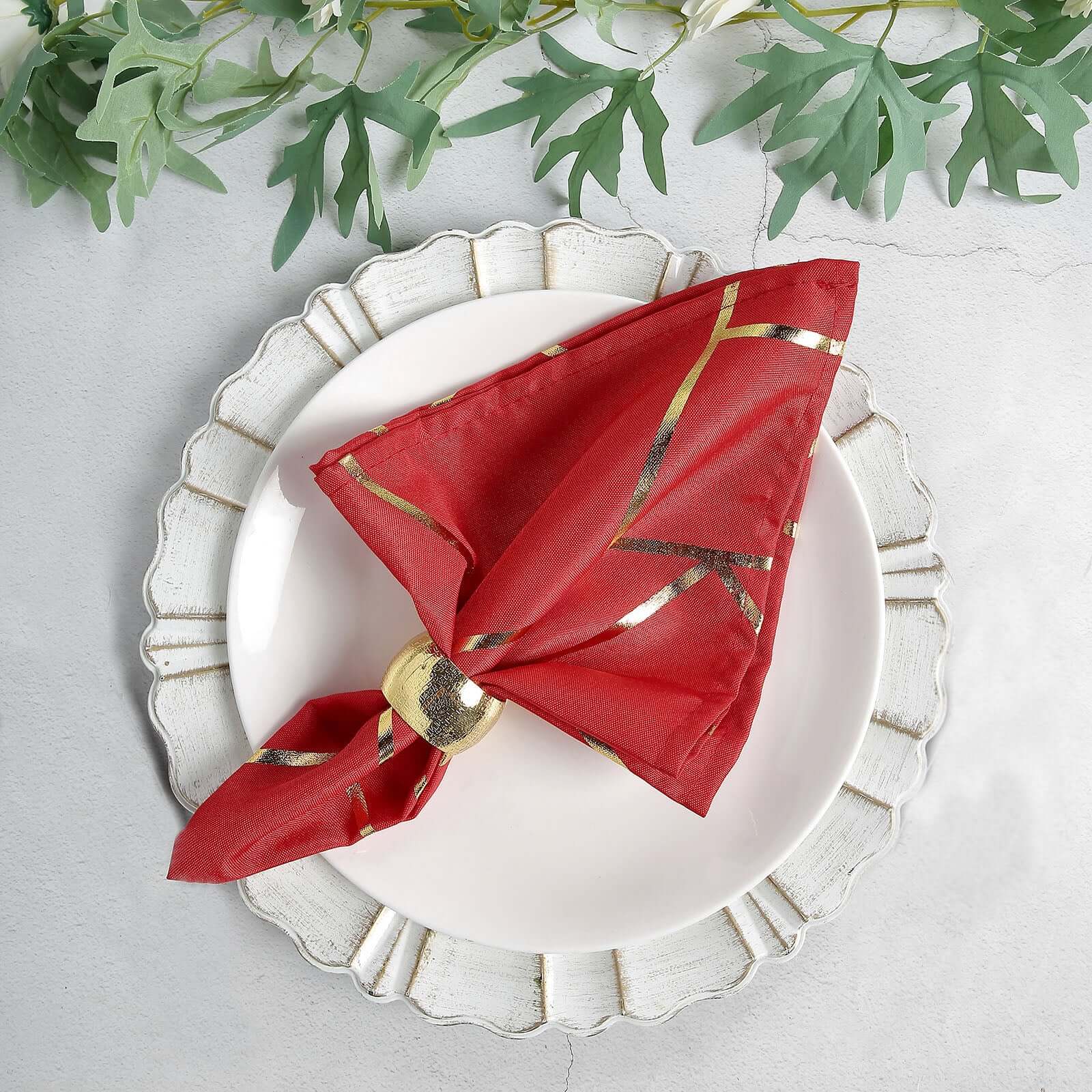 5 Pack Polyester Napkins 20"x20" Red with Gold Geometric Foil Pattern - Modern Reusable Cloth Napkins - Image 5