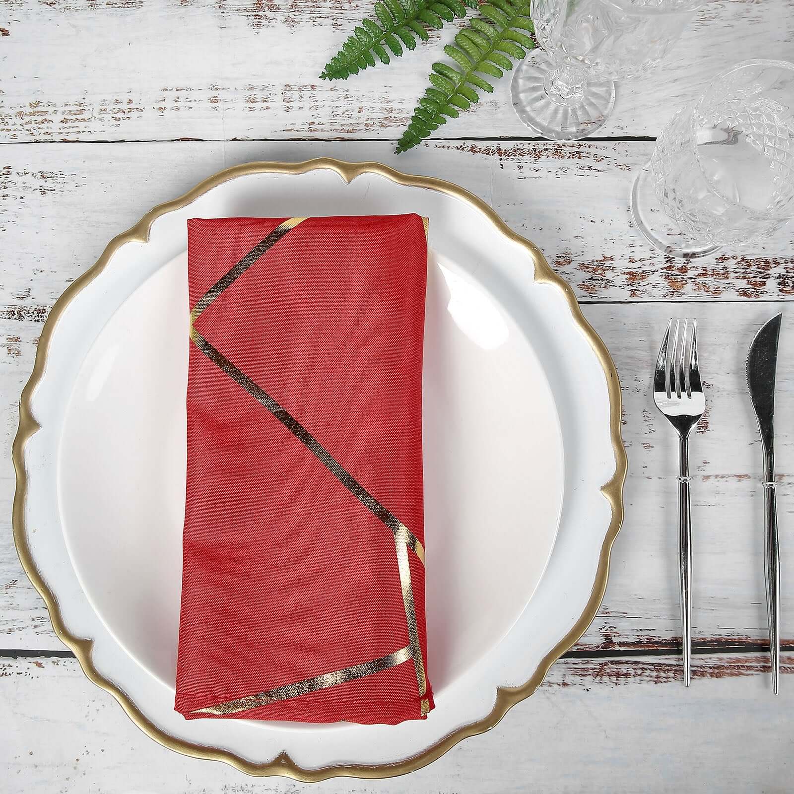 5 Pack Polyester Napkins 20"x20" Red with Gold Geometric Foil Pattern - Modern Reusable Cloth Napkins - Image 7
