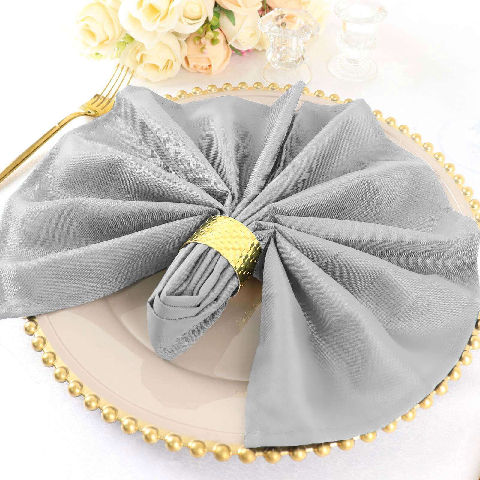 5 Pack Premium Polyester Napkins 20"x20" Silver - Durable & Wrinkle Resistant Dinner Napkins - Image 2