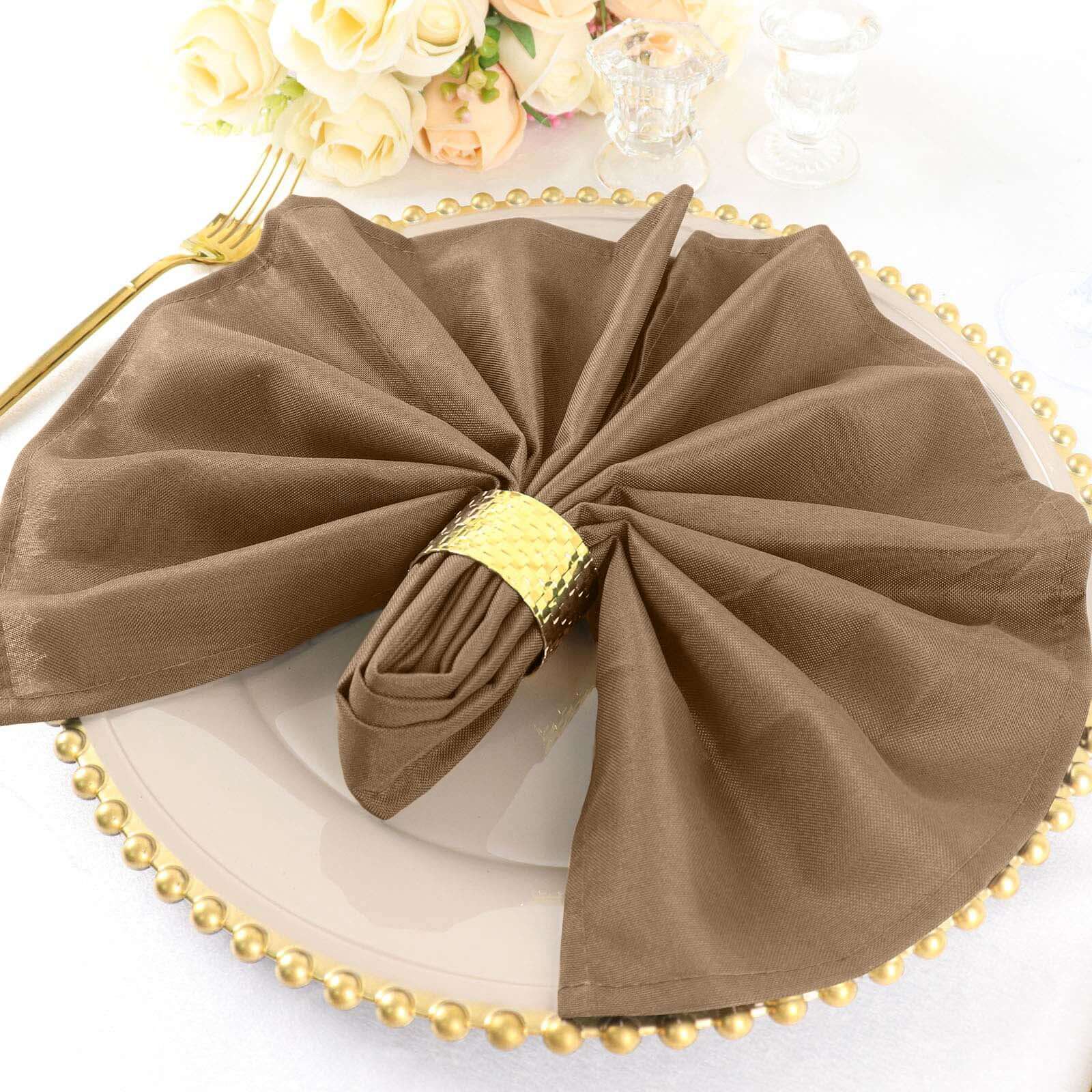 5 Pack Premium Polyester Napkins 20"x20" Taupe - Durable & Wrinkle Resistant Dinner Napkins - Image 2