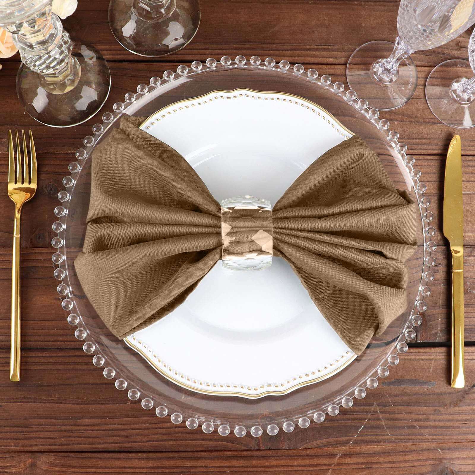 5 Pack Premium Polyester Napkins 20"x20" Taupe - Durable & Wrinkle Resistant Dinner Napkins - Image 6