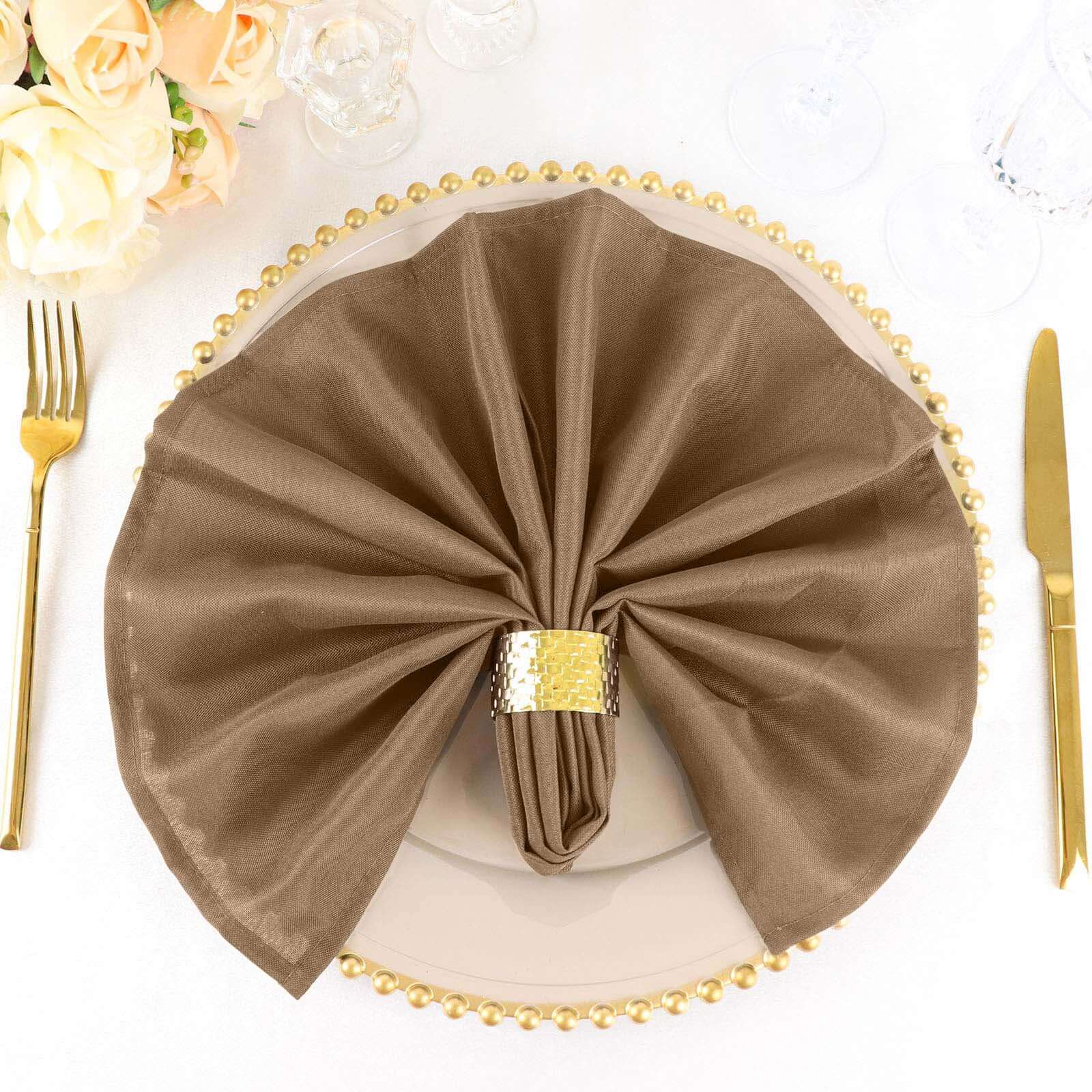 5 Pack Premium Polyester Napkins 20"x20" Taupe - Durable & Wrinkle Resistant Dinner Napkins - Image 8