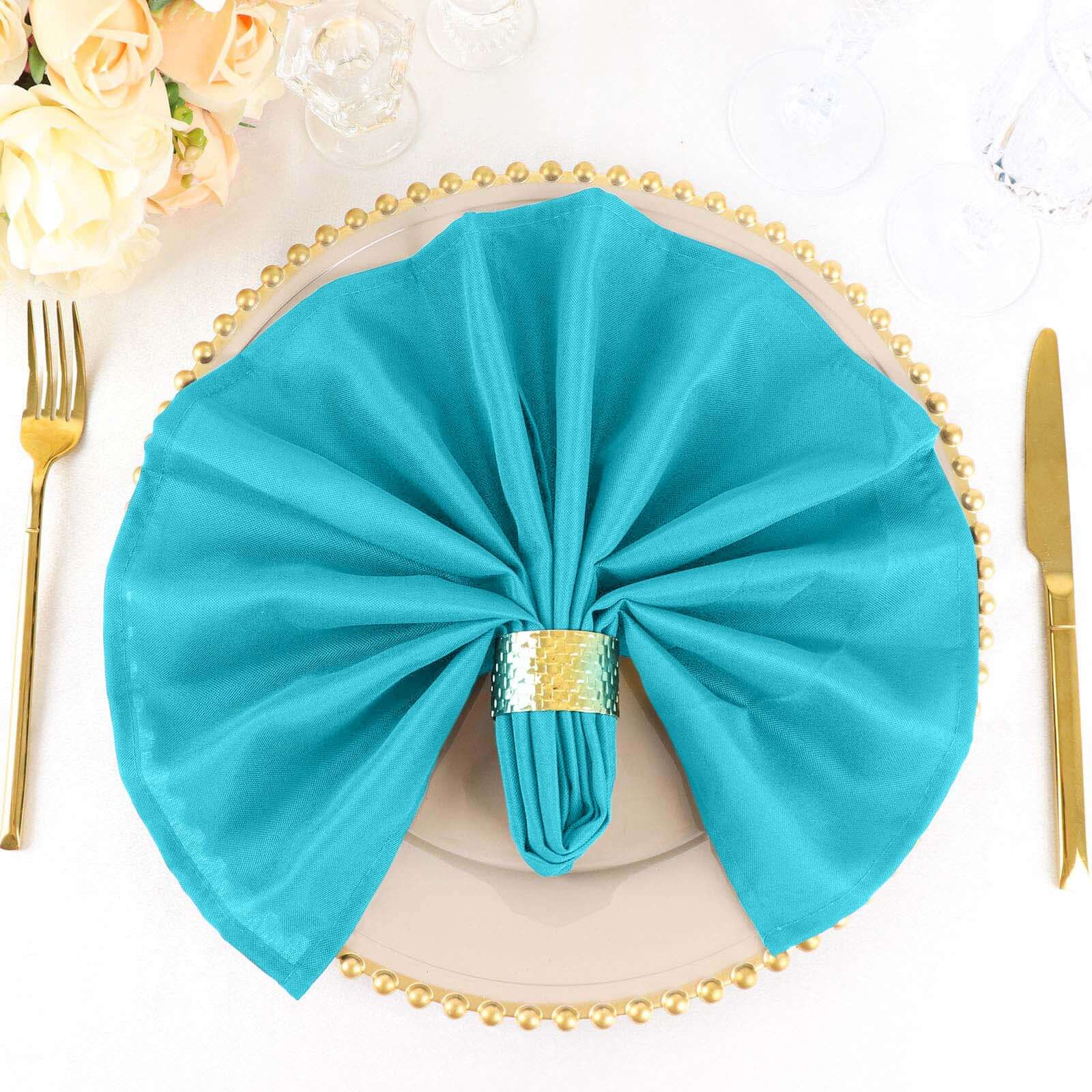 5 Pack Premium Polyester Napkins 20"x20" Turquoise - Durable & Wrinkle Resistant Dinner Napkins - Image 2