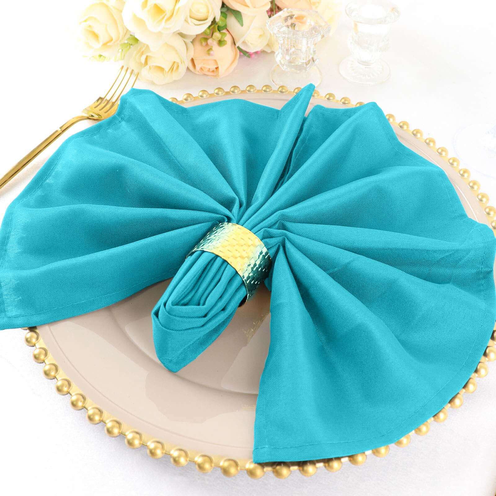 5 Pack Premium Polyester Napkins 20"x20" Turquoise - Durable & Wrinkle Resistant Dinner Napkins - Image 9