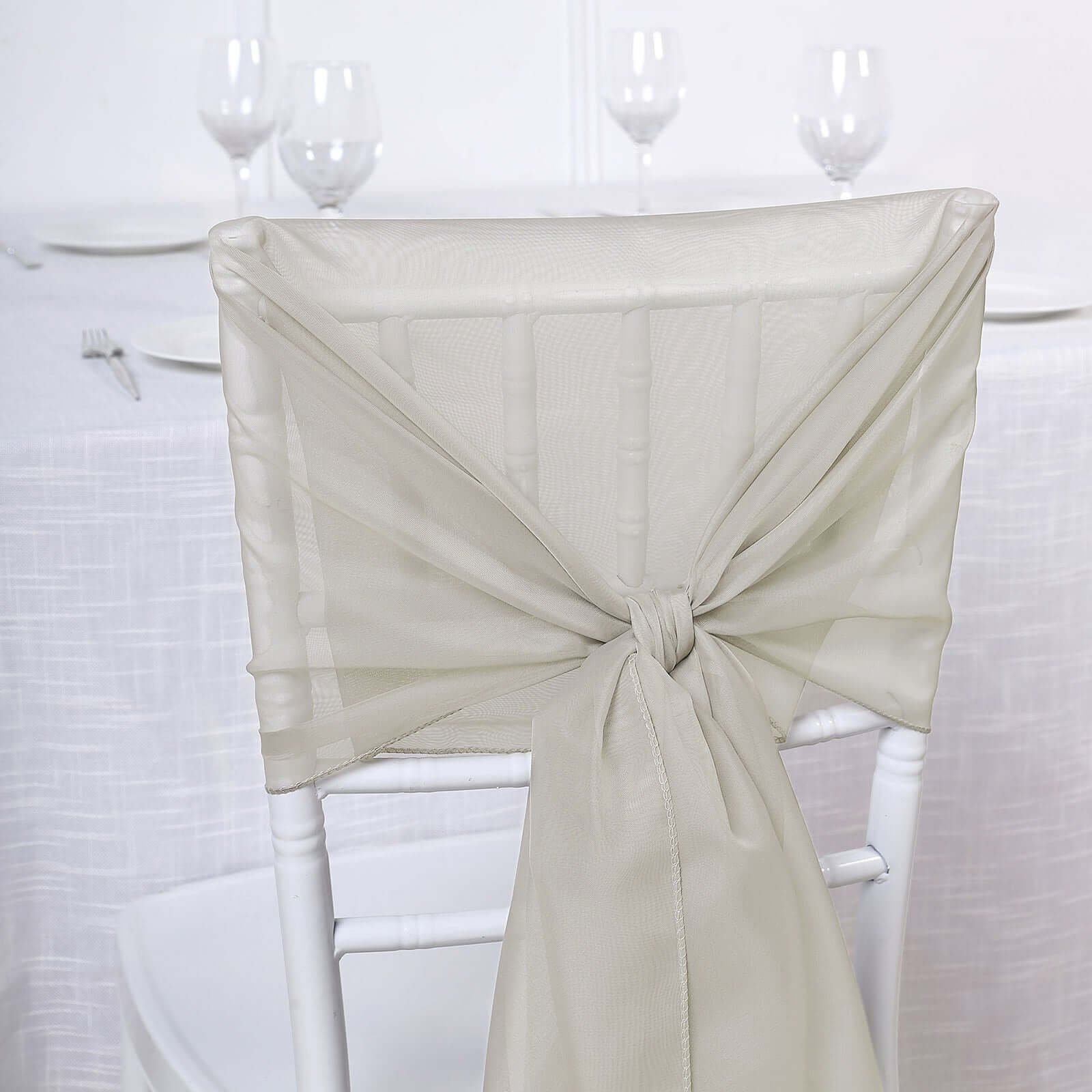 5 Pack Chiffon Chair Sashes 22"x78" Beige - Sheer Designer Chair Bows - Image 5