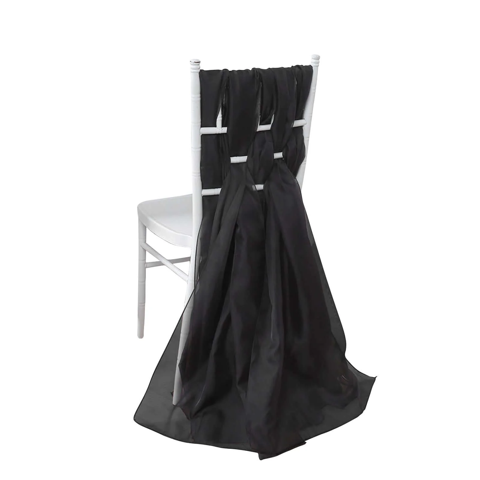 5 Pack Chiffon Chair Sashes 22"x78" Black - Sheer Sophisticated Designer Chair Bows for Chic DIY Chair Styling - Image 2