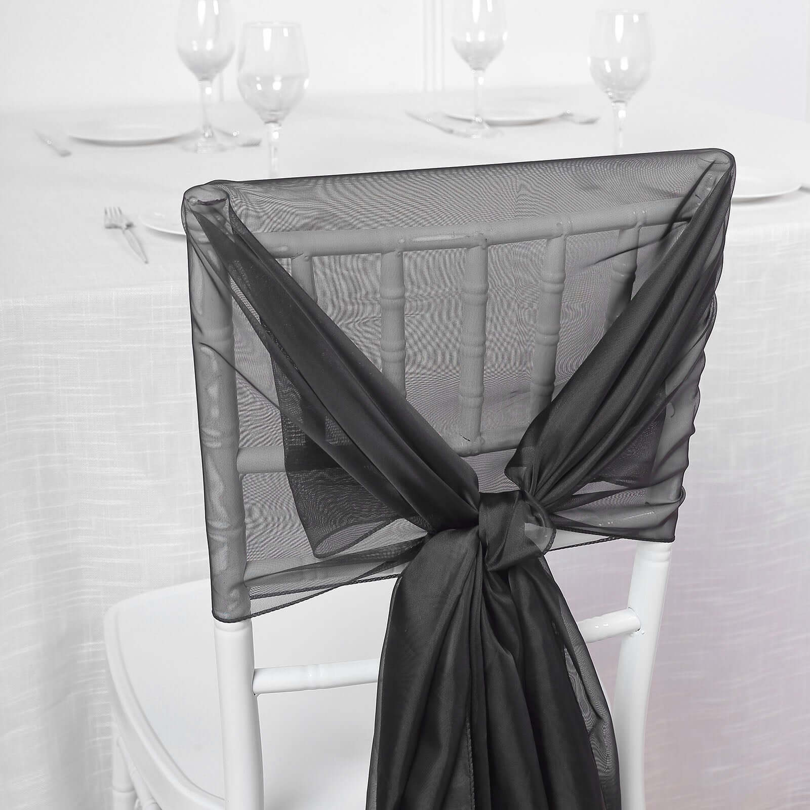 5 Pack Chiffon Chair Sashes 22"x78" Black - Sheer Sophisticated Designer Chair Bows for Chic DIY Chair Styling - Image 5