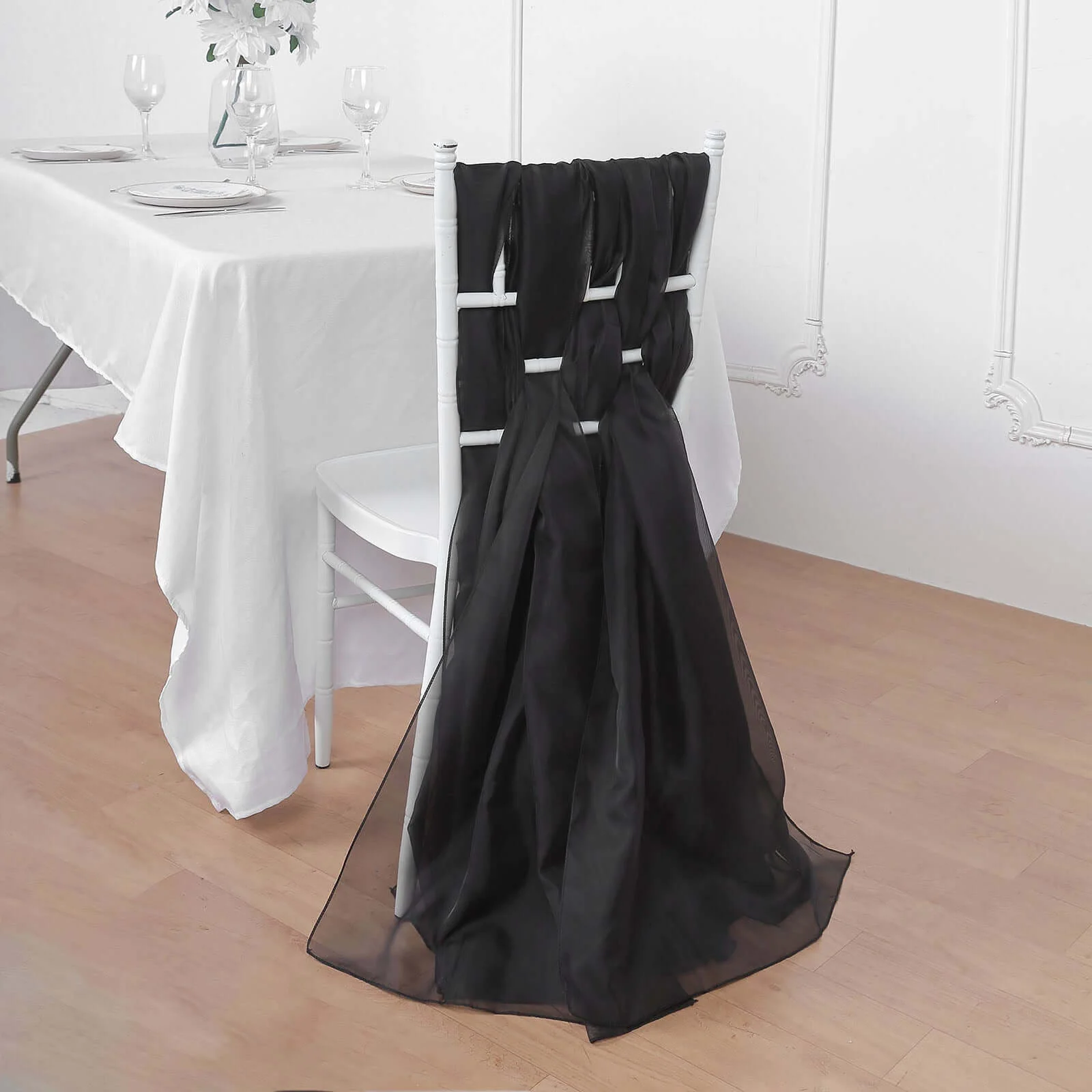 5 Pack Chiffon Chair Sashes 22"x78" Black - Sheer Sophisticated Designer Chair Bows for Chic DIY Chair Styling - Image 6