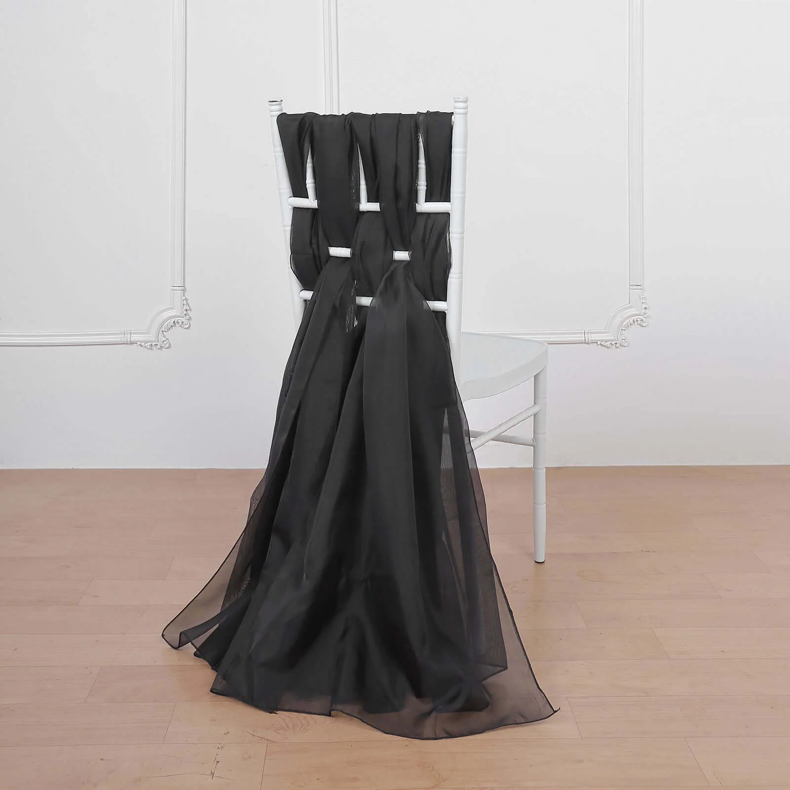 5 Pack Chiffon Chair Sashes 22"x78" Black - Sheer Sophisticated Designer Chair Bows for Chic DIY Chair Styling - Image 7