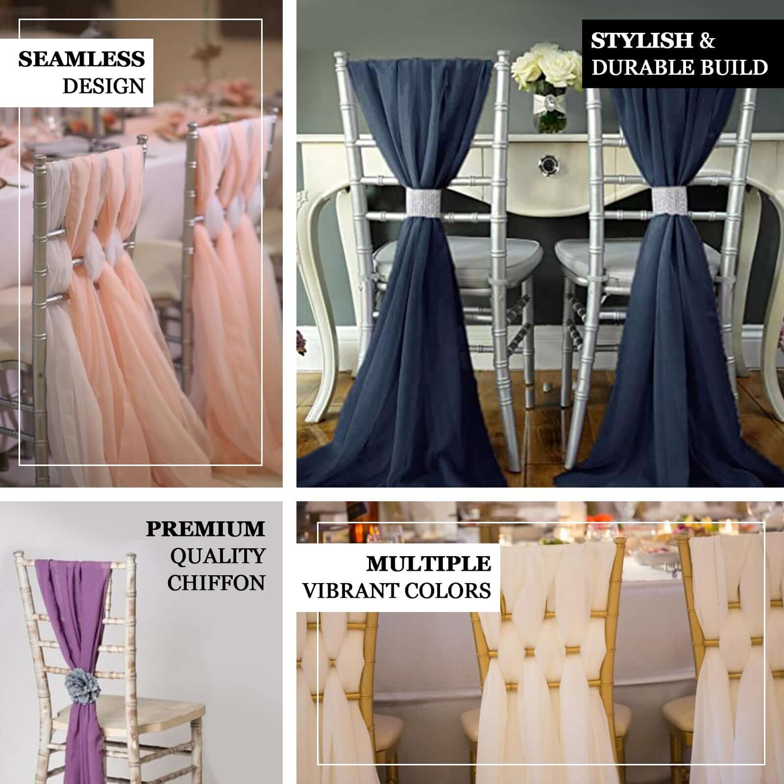 5 Pack Chiffon Chair Sashes 22"x78" Blush - Sheer Designer Chair Bows - Image 3