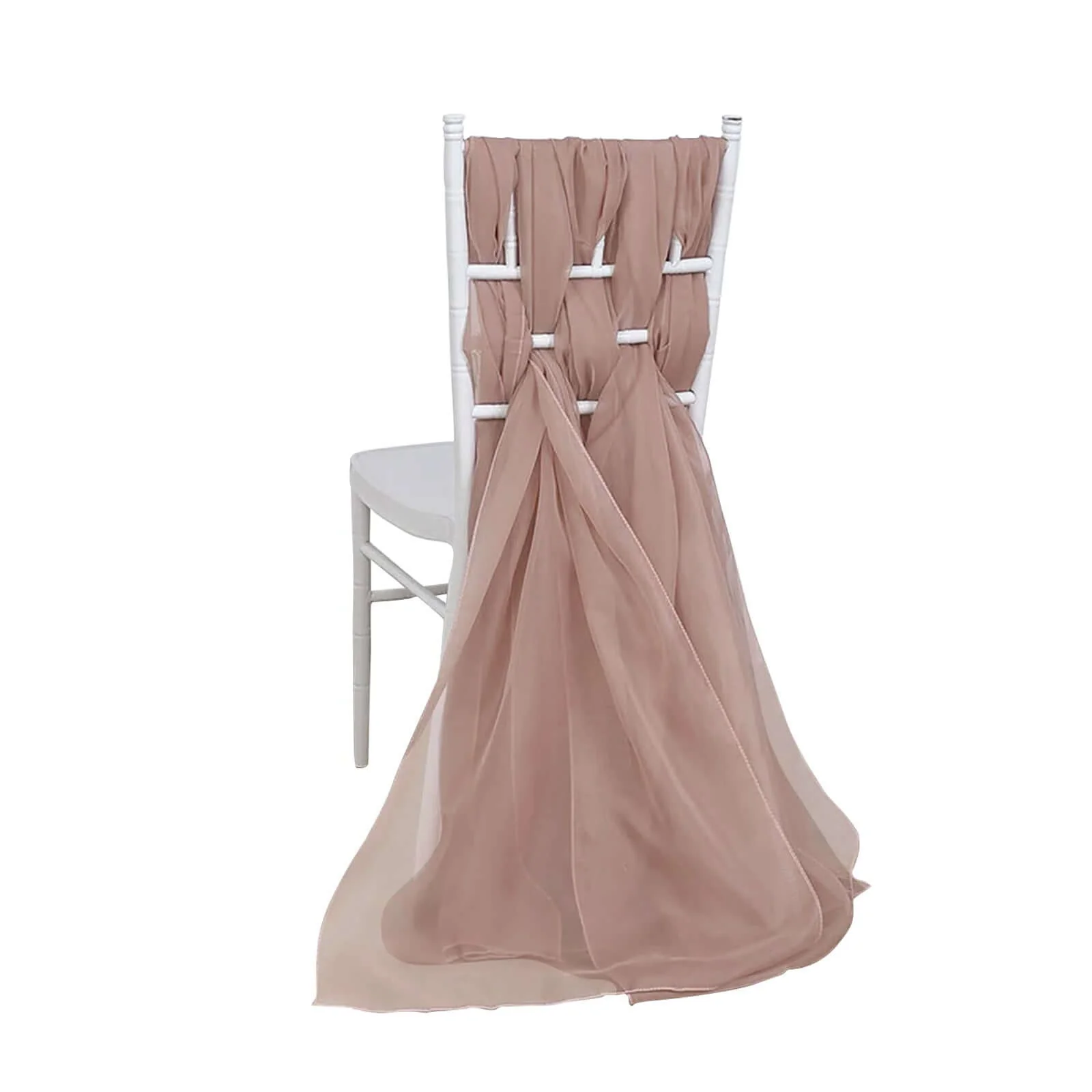 5 Pack Chiffon Chair Sashes 22"x78" Dusty Rose - Sheer Designer Chair Bows - Image 2