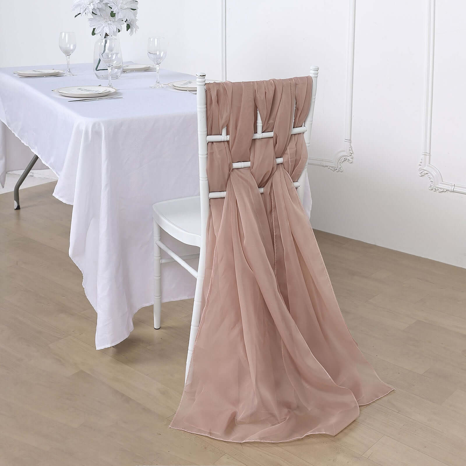 5 Pack Chiffon Chair Sashes 22"x78" Dusty Rose - Sheer Designer Chair Bows - Image 7
