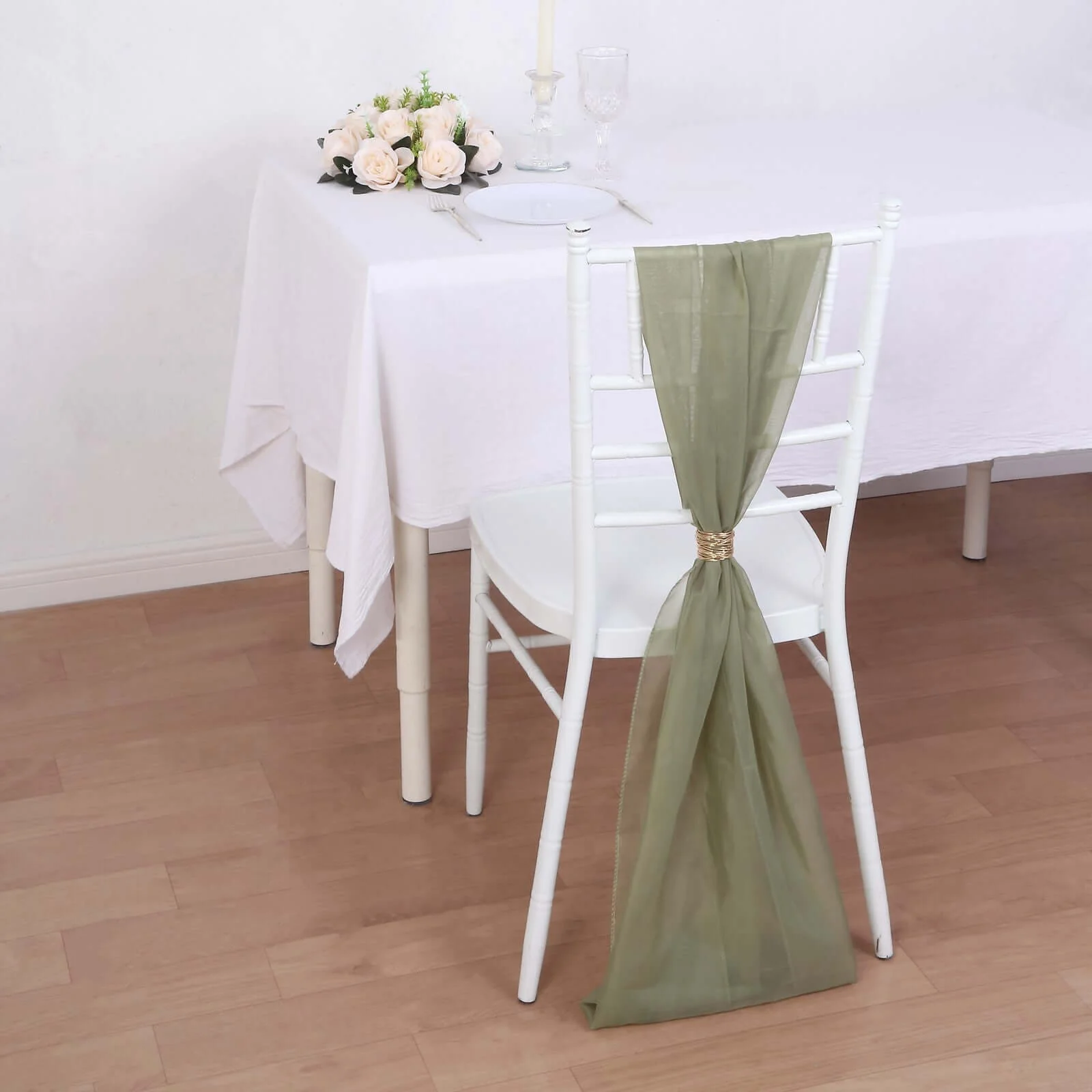 5 Pack Chiffon Chair Sashes 22"x78" Dusty Sage Green - Sheer Designer Chair Bows