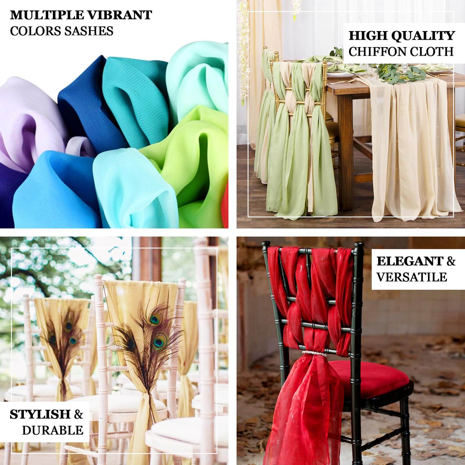 5 Pack Chiffon Chair Sashes 22"x78" Dusty Sage Green - Sheer Designer Chair Bows - Image 3