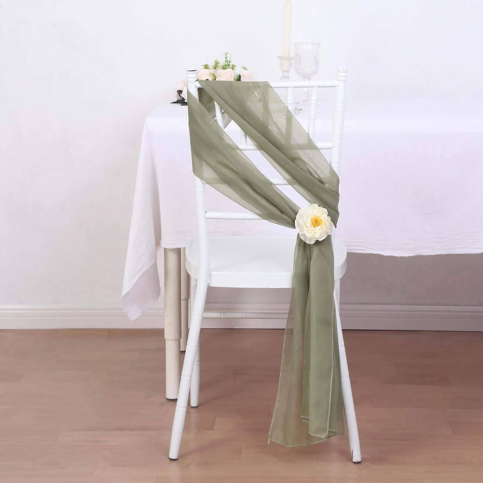 5 Pack Chiffon Chair Sashes 22"x78" Dusty Sage Green - Sheer Designer Chair Bows - Image 5