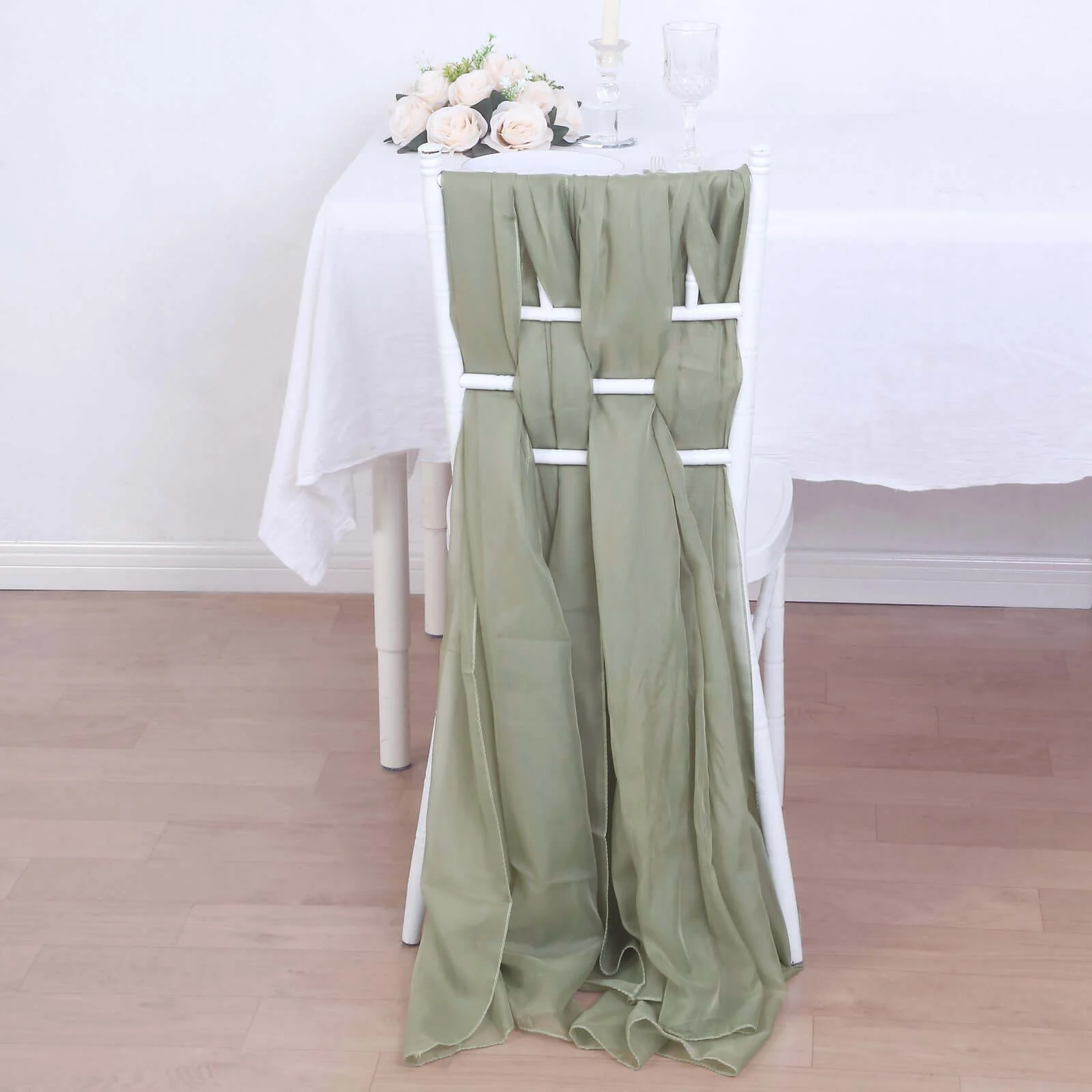 5 Pack Chiffon Chair Sashes 22"x78" Dusty Sage Green - Sheer Designer Chair Bows - Image 6