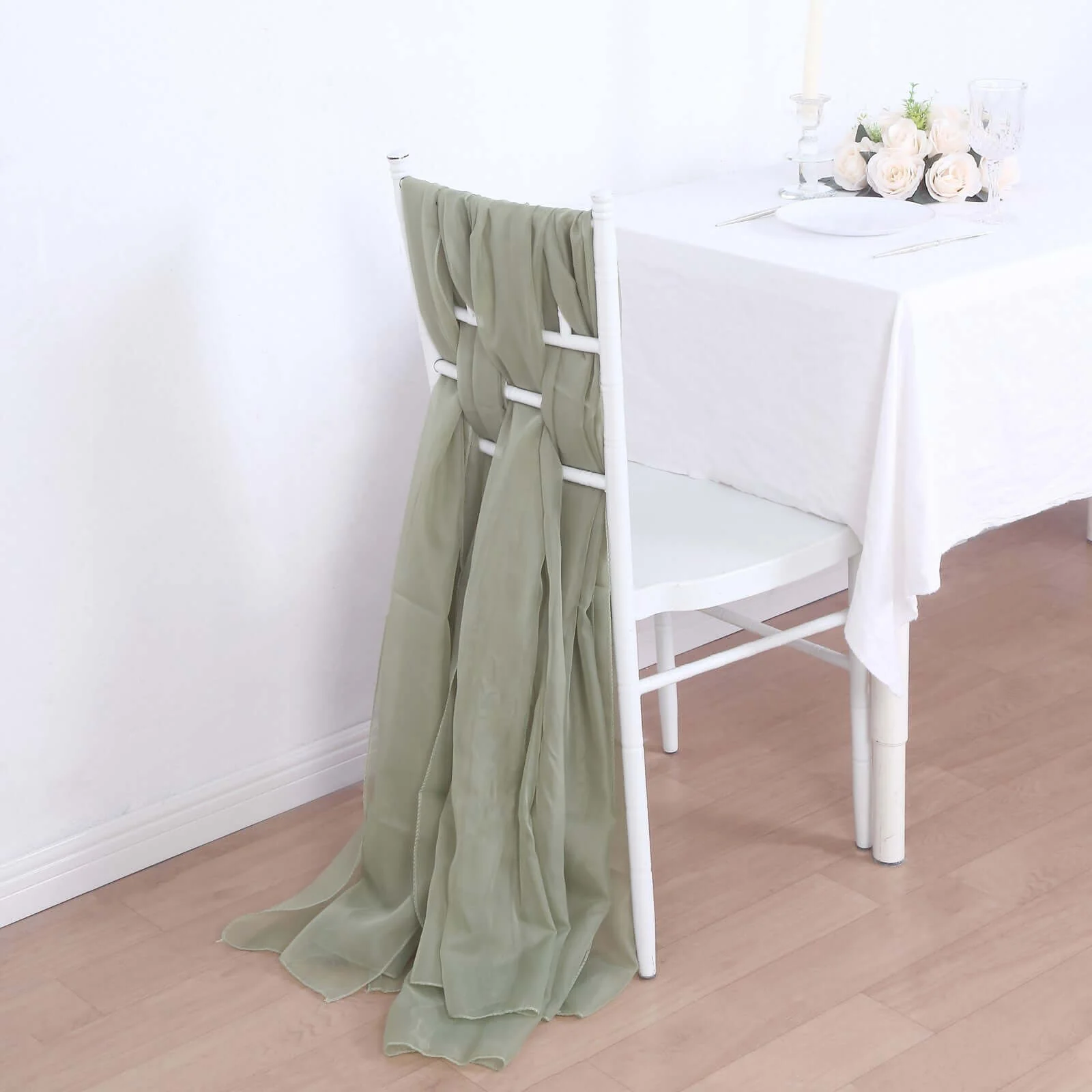 5 Pack Chiffon Chair Sashes 22"x78" Dusty Sage Green - Sheer Designer Chair Bows - Image 7