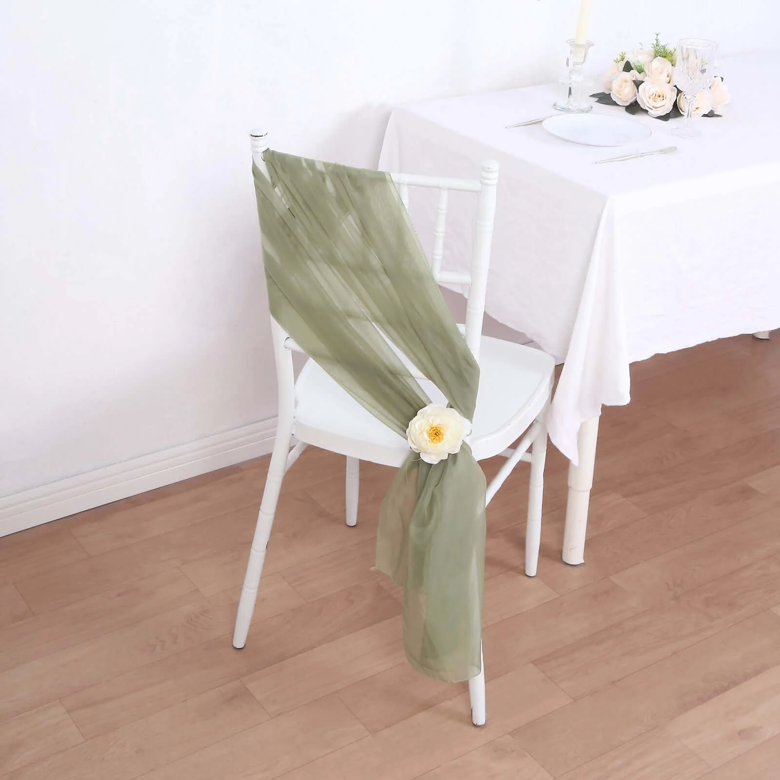 5 Pack Chiffon Chair Sashes 22"x78" Dusty Sage Green - Sheer Designer Chair Bows - Image 8