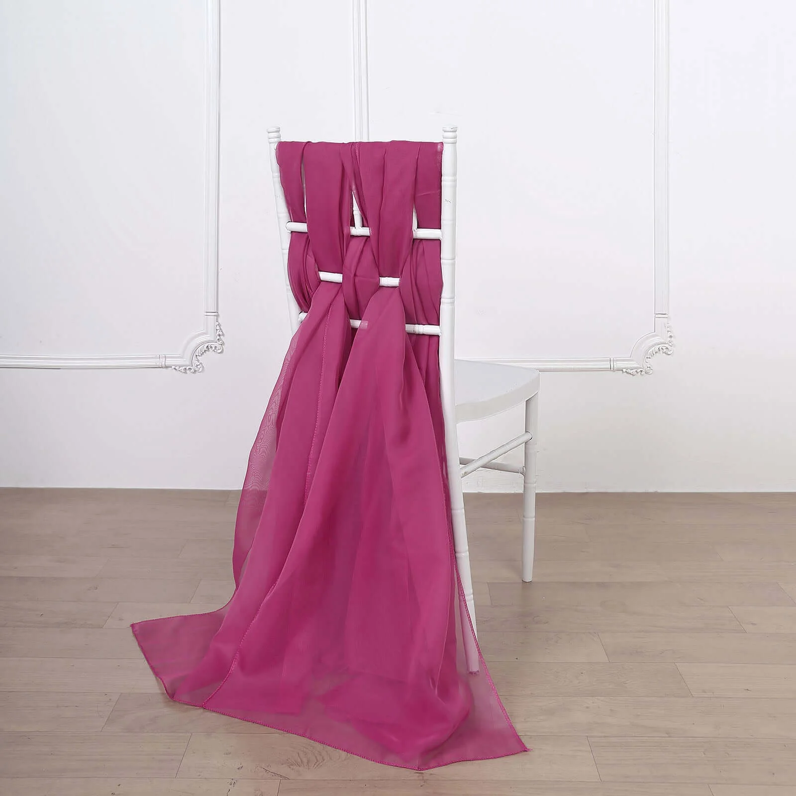5 Pack Chiffon Chair Sashes 22"x78" Fuchsia - Sheer Designer Chair Bows - Image 8