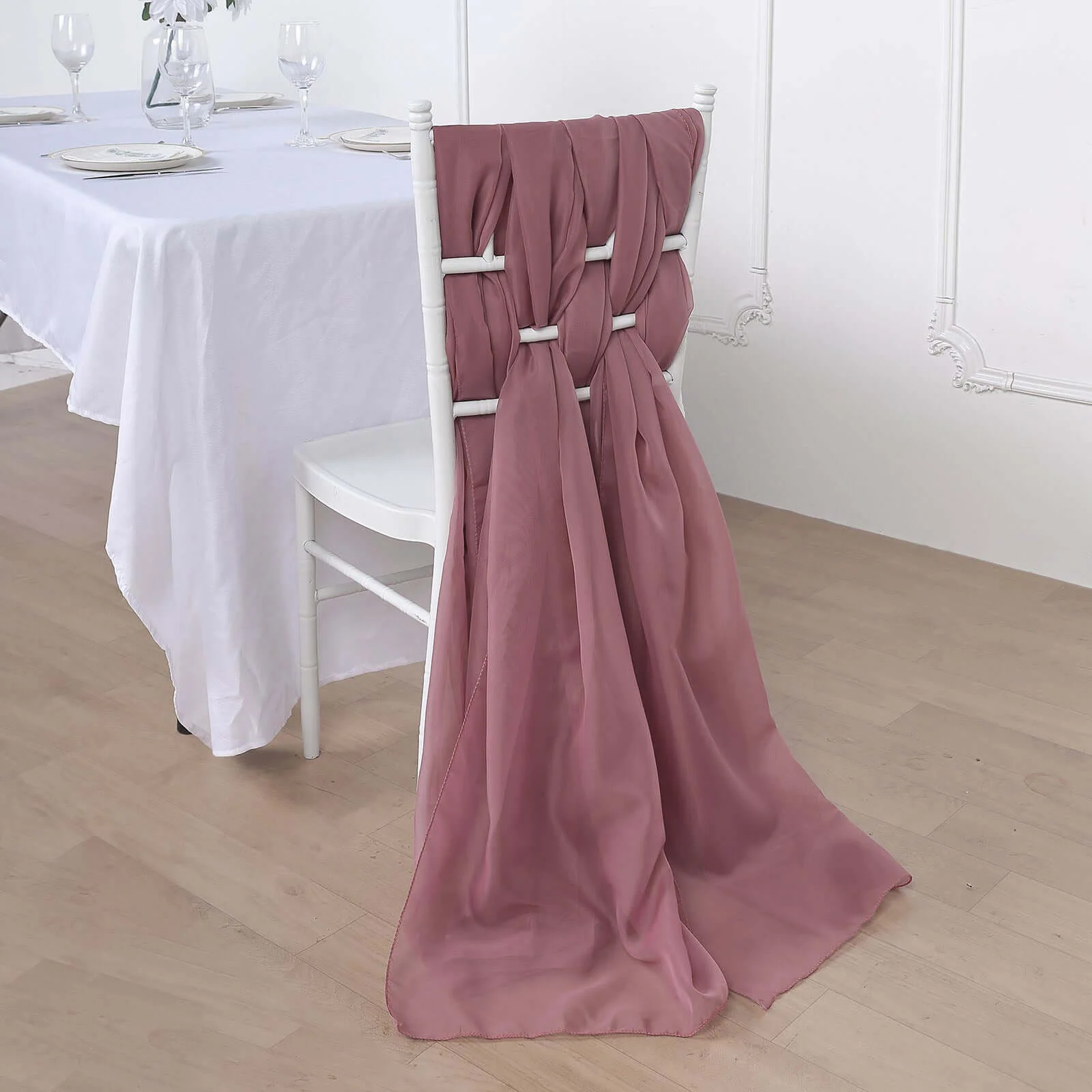 5 Pack Chiffon Chair Sashes 22"x78" Mauve Cinnamon Rose - Sheer Designer Chair Bows - Image 6