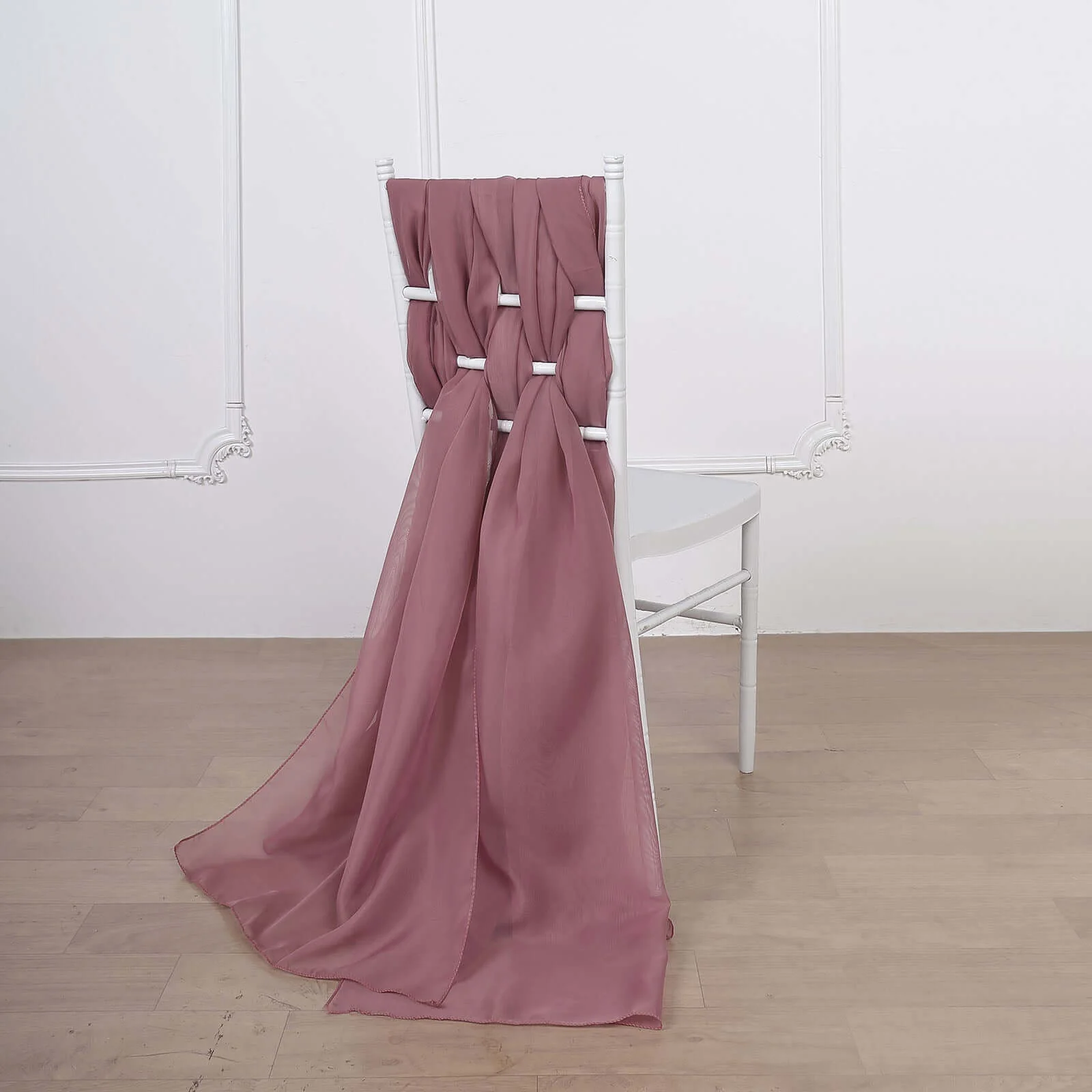 5 Pack Chiffon Chair Sashes 22"x78" Mauve Cinnamon Rose - Sheer Designer Chair Bows - Image 7