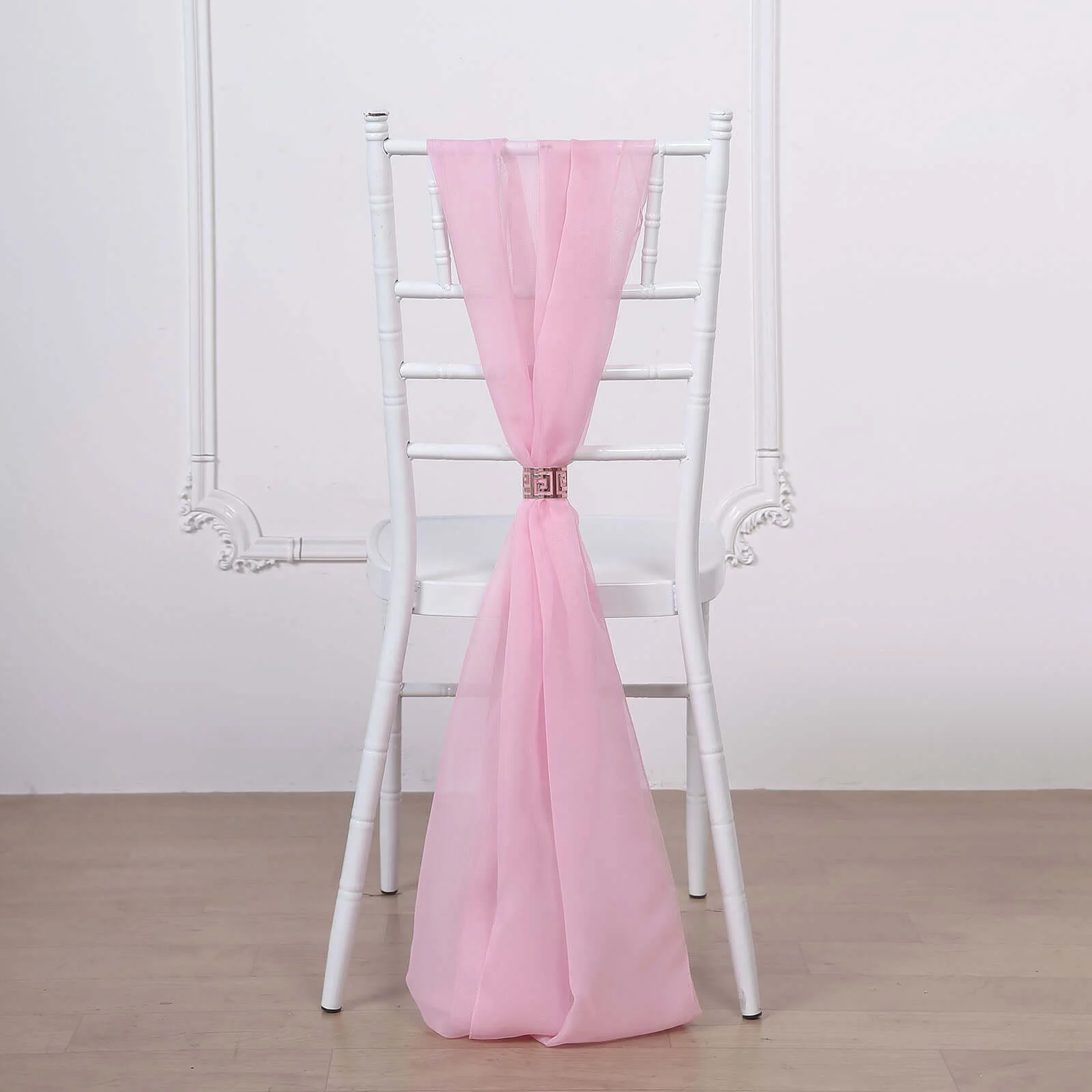 5 Pack Chiffon Chair Sashes 22"x78" Pink - Sheer Designer Chair Bows