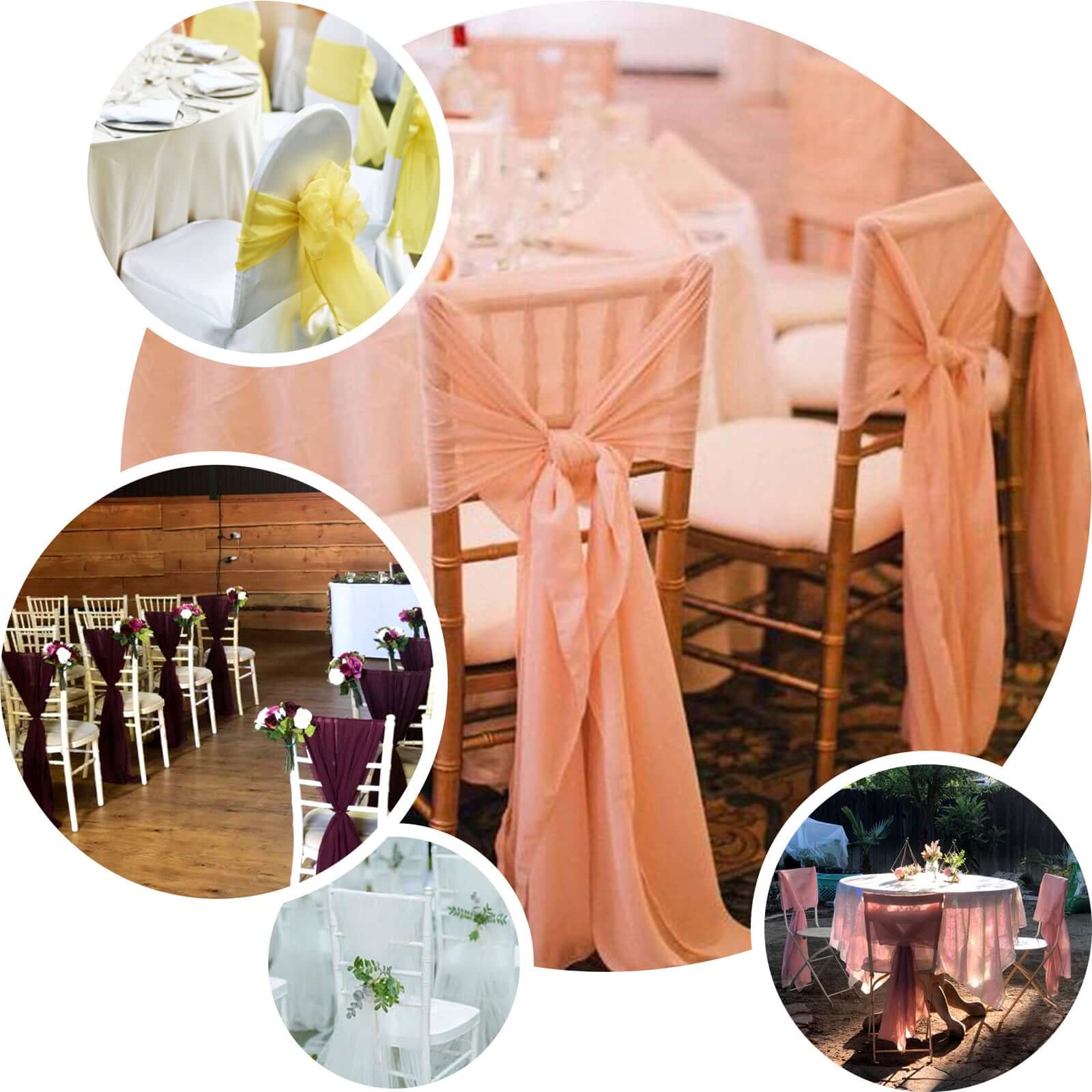 5 Pack Chiffon Chair Sashes 22"x78" Pink - Sheer Designer Chair Bows - Image 4