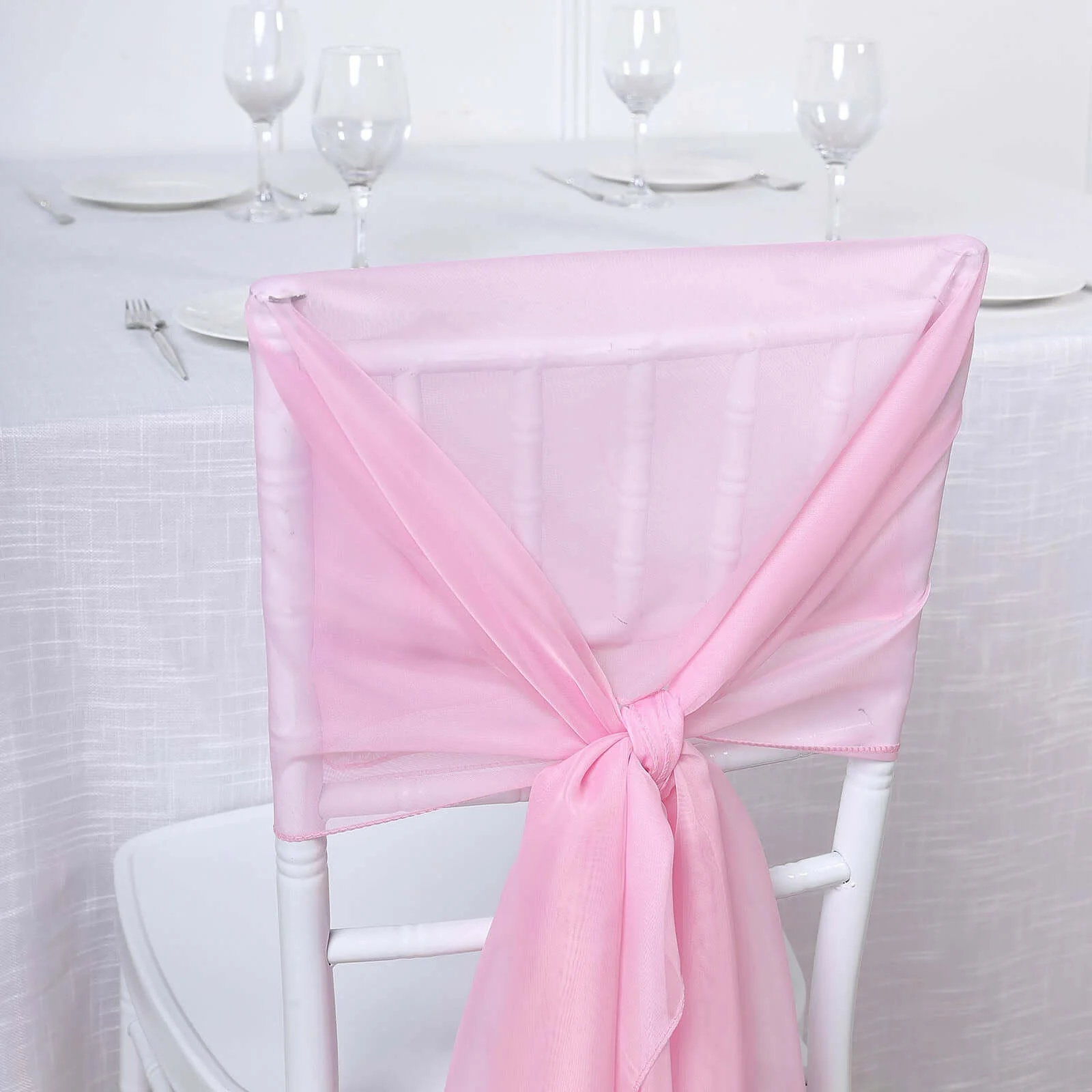 5 Pack Chiffon Chair Sashes 22"x78" Pink - Sheer Designer Chair Bows - Image 5