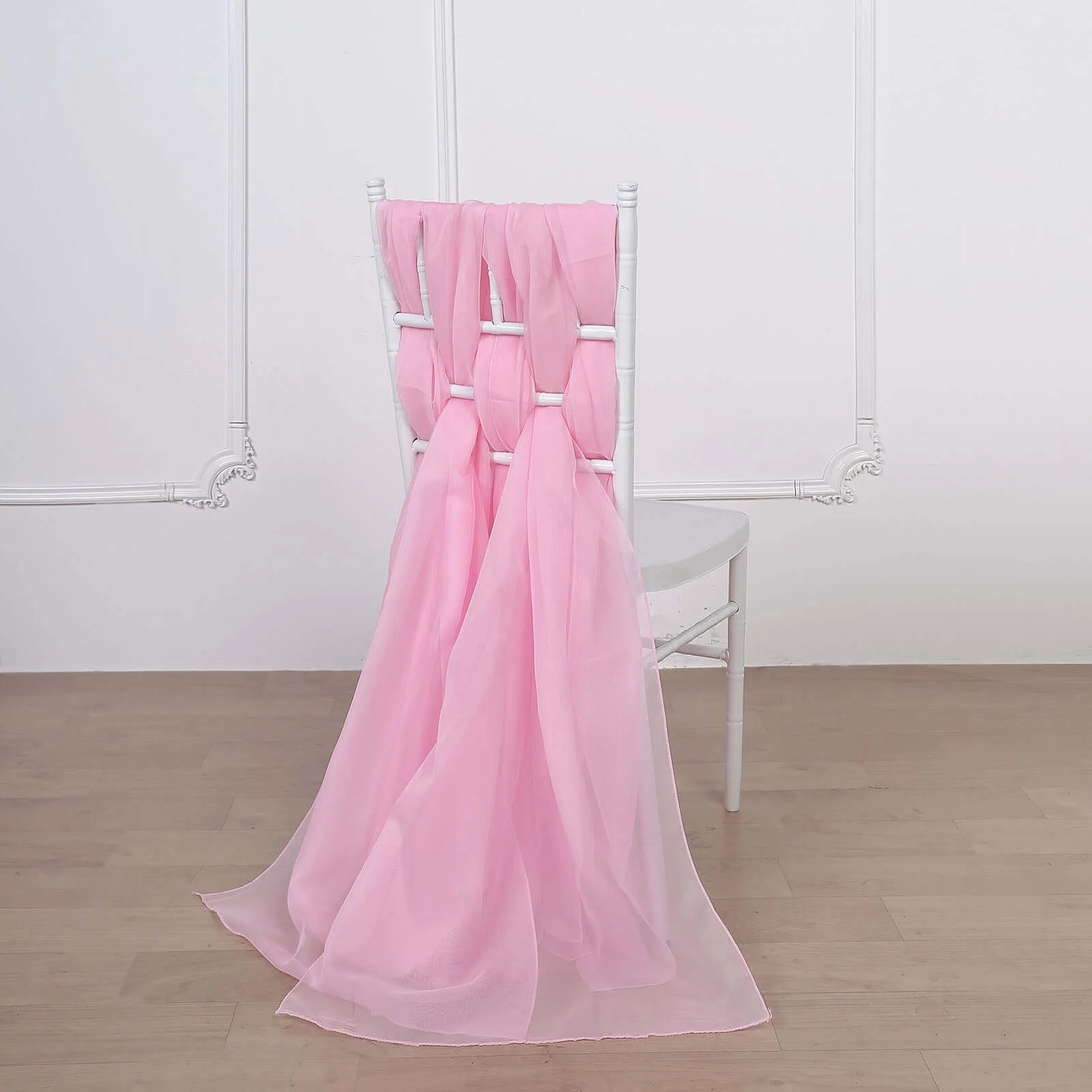 5 Pack Chiffon Chair Sashes 22"x78" Pink - Sheer Designer Chair Bows - Image 7