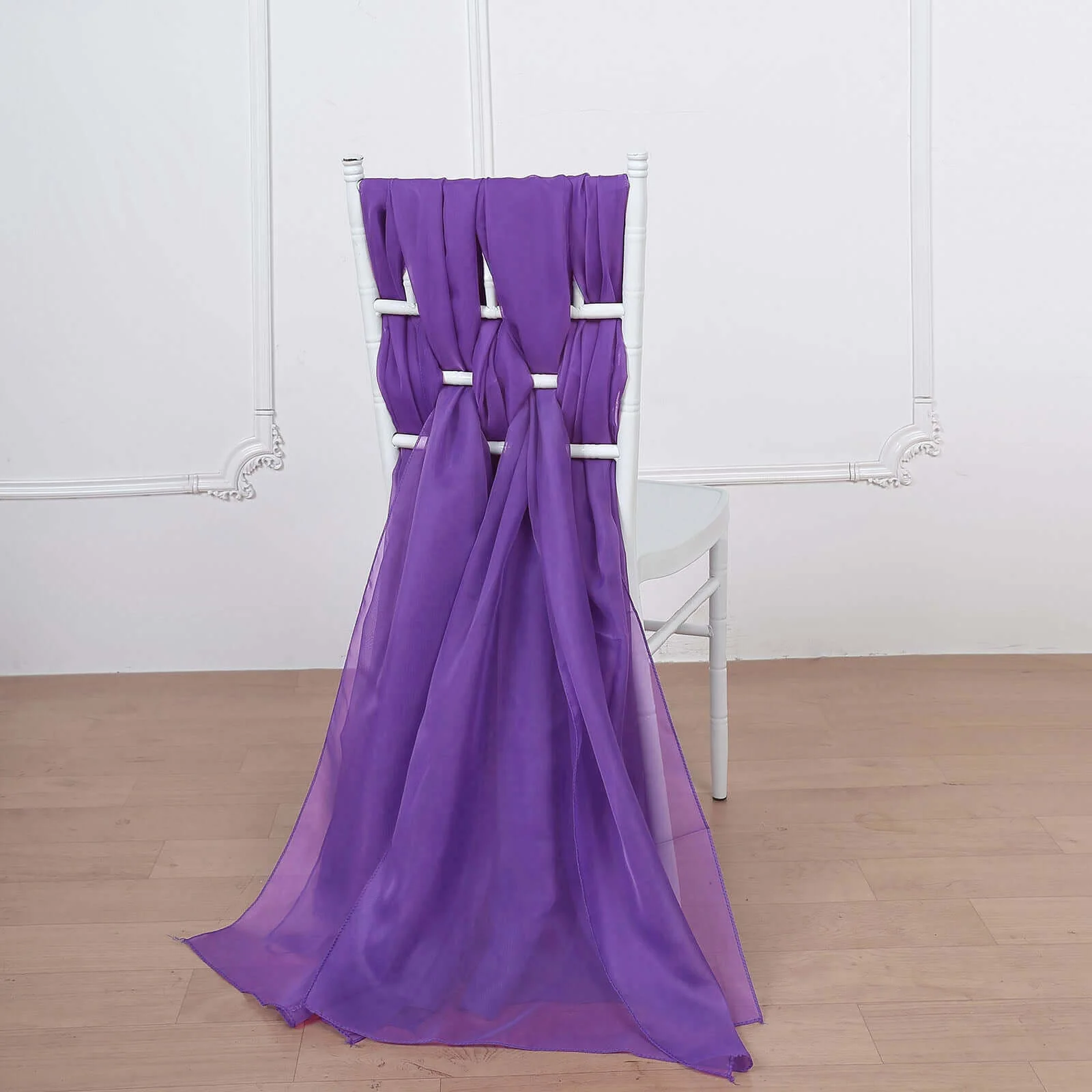 5 Pack Chiffon Chair Sashes 22"x78" Purple - Sheer Designer Chair Bows - Image 7