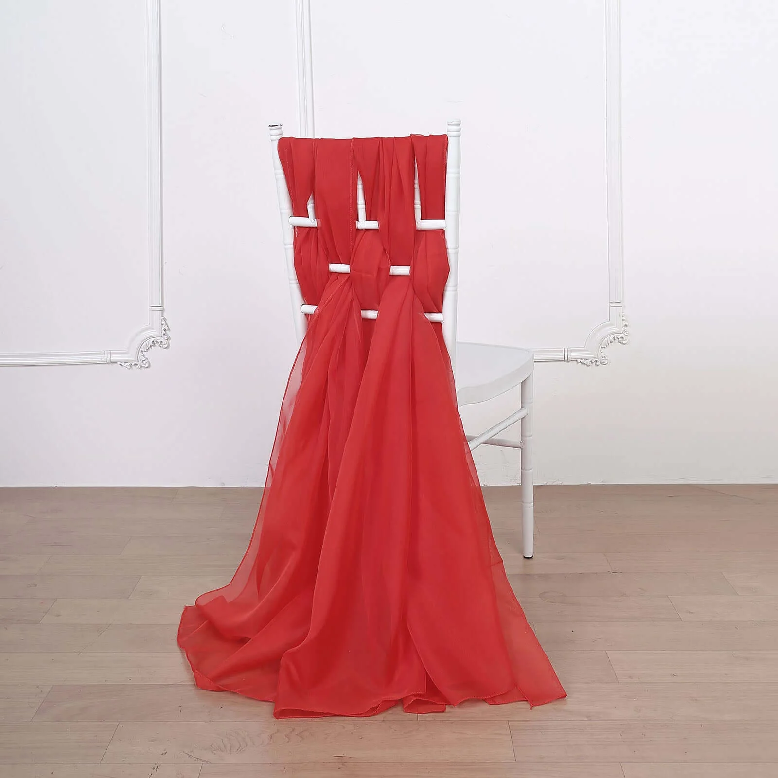 5 Pack Chiffon Chair Sashes 22"x78" Red - Sheer Designer Chair Bows - Image 7