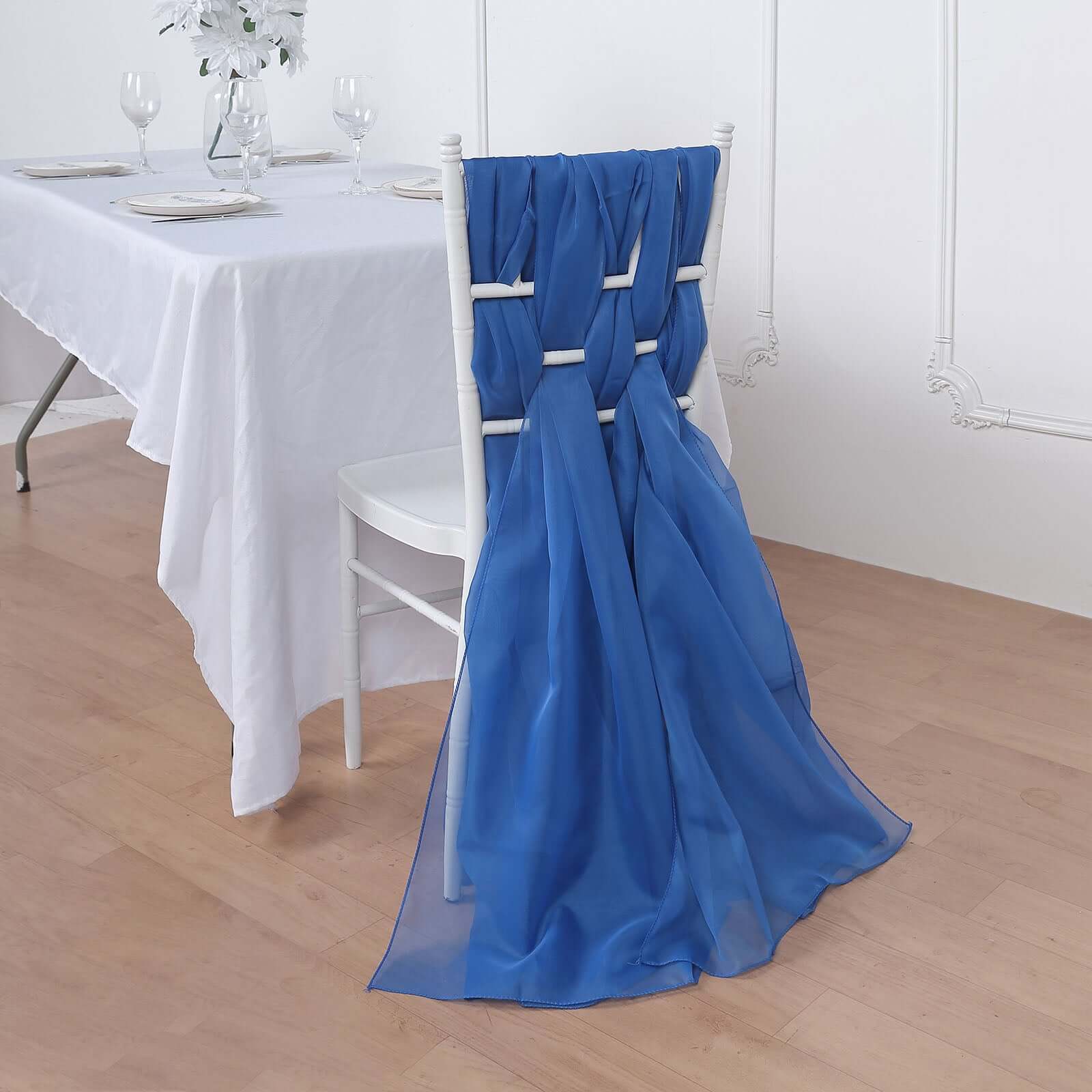 5 Pack Chiffon Chair Sashes 22"x78" Royal Blue - Sheer Designer Chair Bows - Image 6