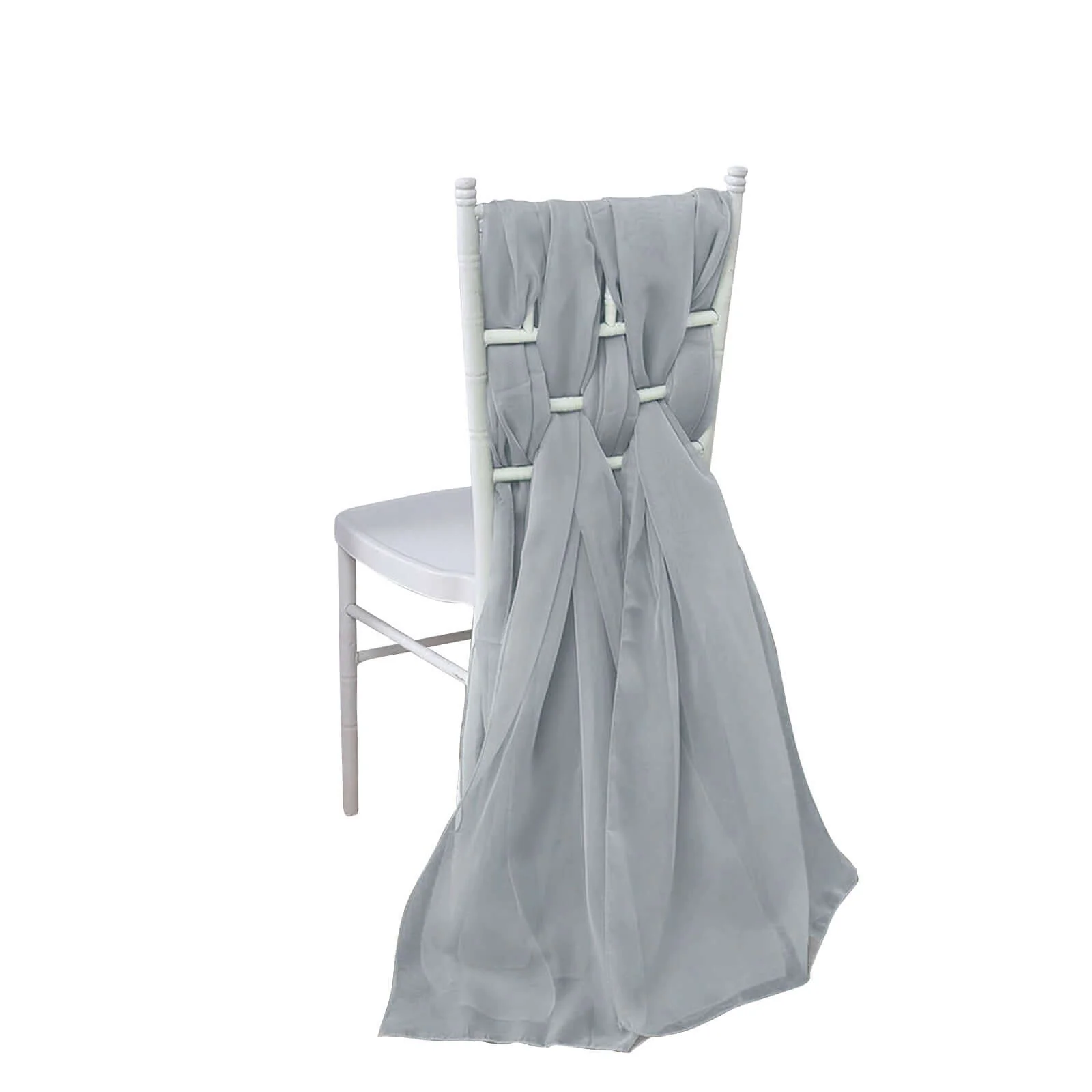 5 Pack Chiffon Chair Sashes 22"x78" Silver - Sheer Designer Chair Bows - Image 2