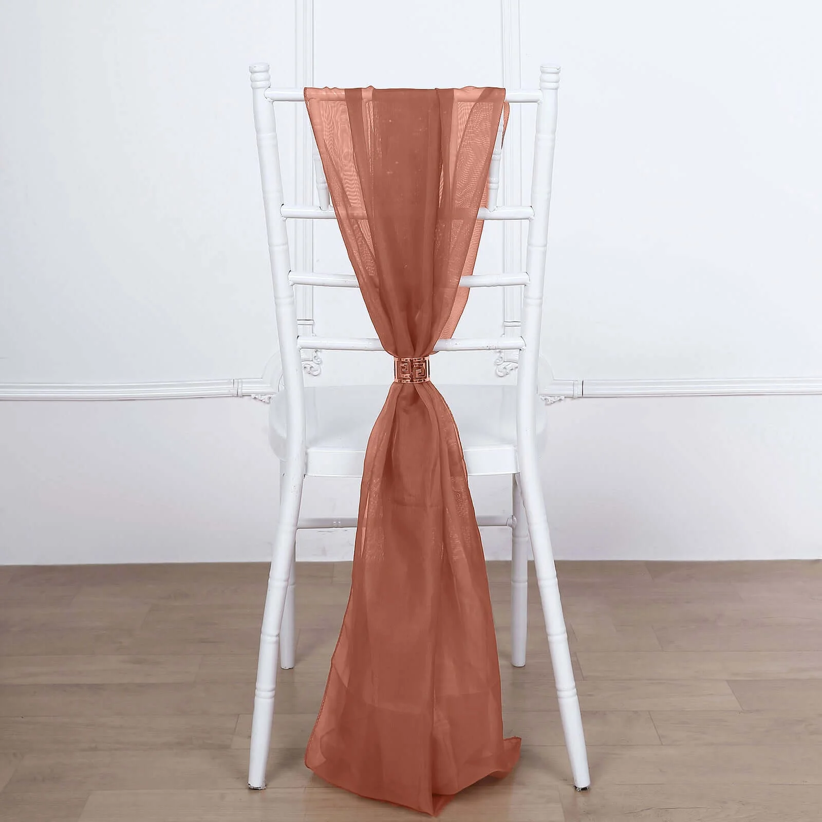 5 Pack Chiffon Chair Sashes 22"x78" Terracotta (Rust) - Sheer Designer Chair Bows