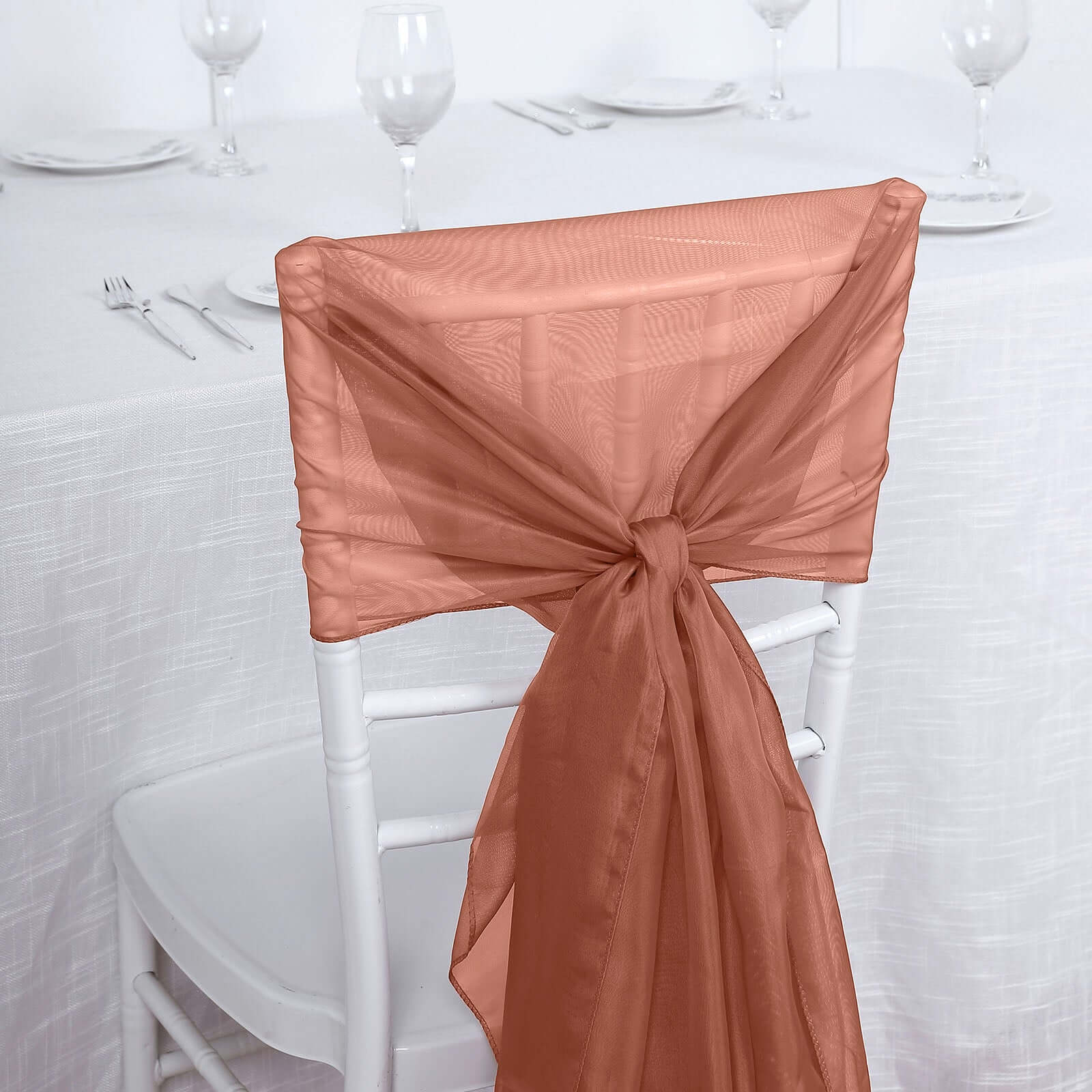 5 Pack Chiffon Chair Sashes 22"x78" Terracotta (Rust) - Sheer Designer Chair Bows - Image 5