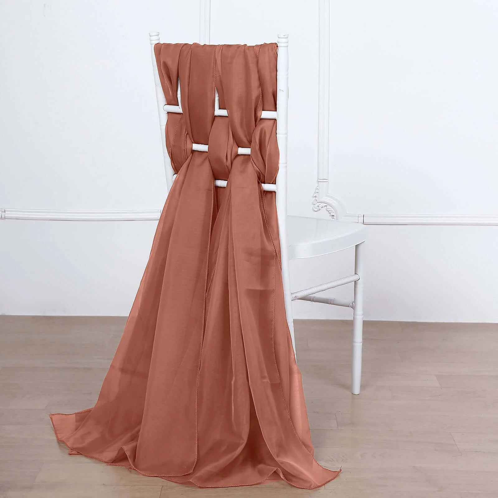 5 Pack Chiffon Chair Sashes 22"x78" Terracotta (Rust) - Sheer Designer Chair Bows - Image 6