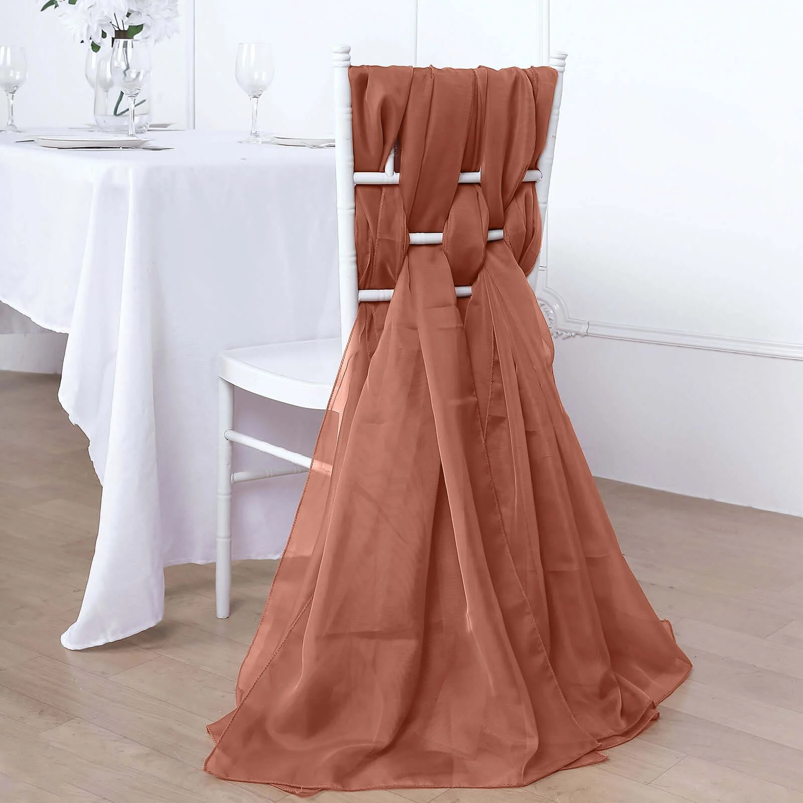 5 Pack Chiffon Chair Sashes 22"x78" Terracotta (Rust) - Sheer Designer Chair Bows - Image 7
