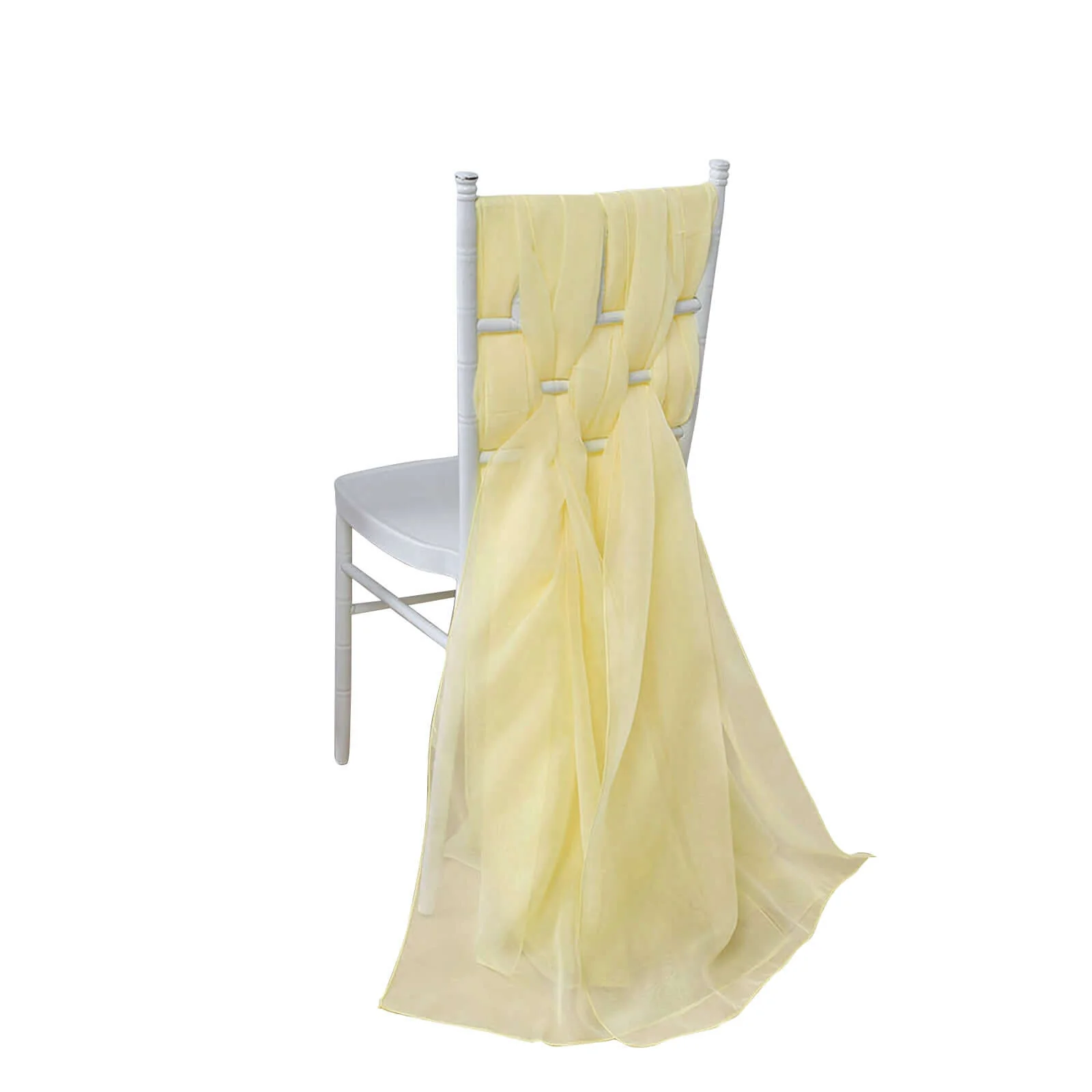 5 Pack Chiffon Chair Sashes 22"x78" Yellow - Sheer Designer Chair Bows - Image 2