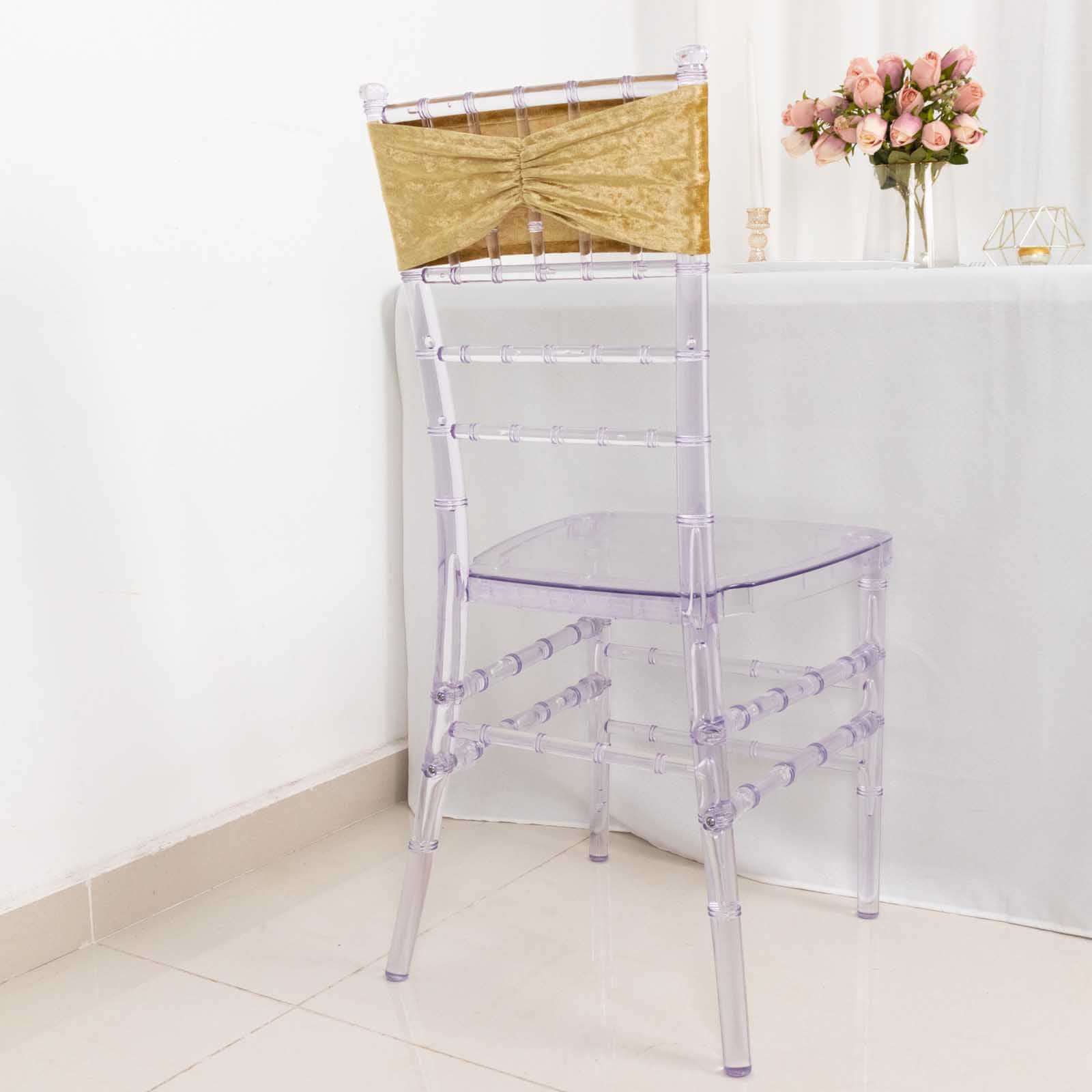 5 Pack Premium Crushed Velvet Chair Sashes Champagne, Ruffle Style Textured Decorative Chair Bands - Image 9