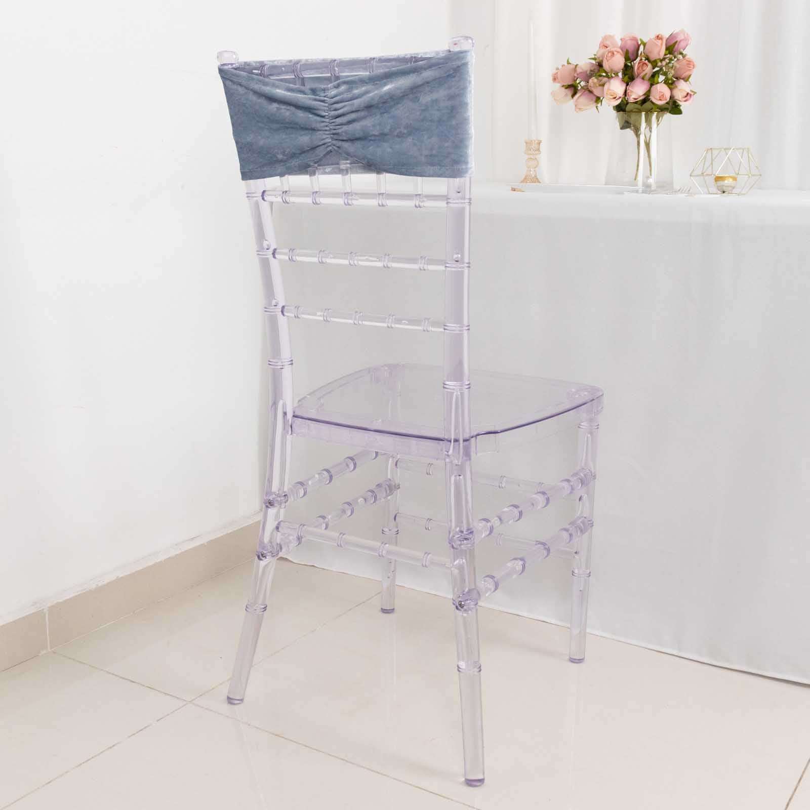 5 Pack Premium Crushed Velvet Chair Sashes Dusty Blue, Ruffle Style Textured Decorative Chair Bands - Image 6