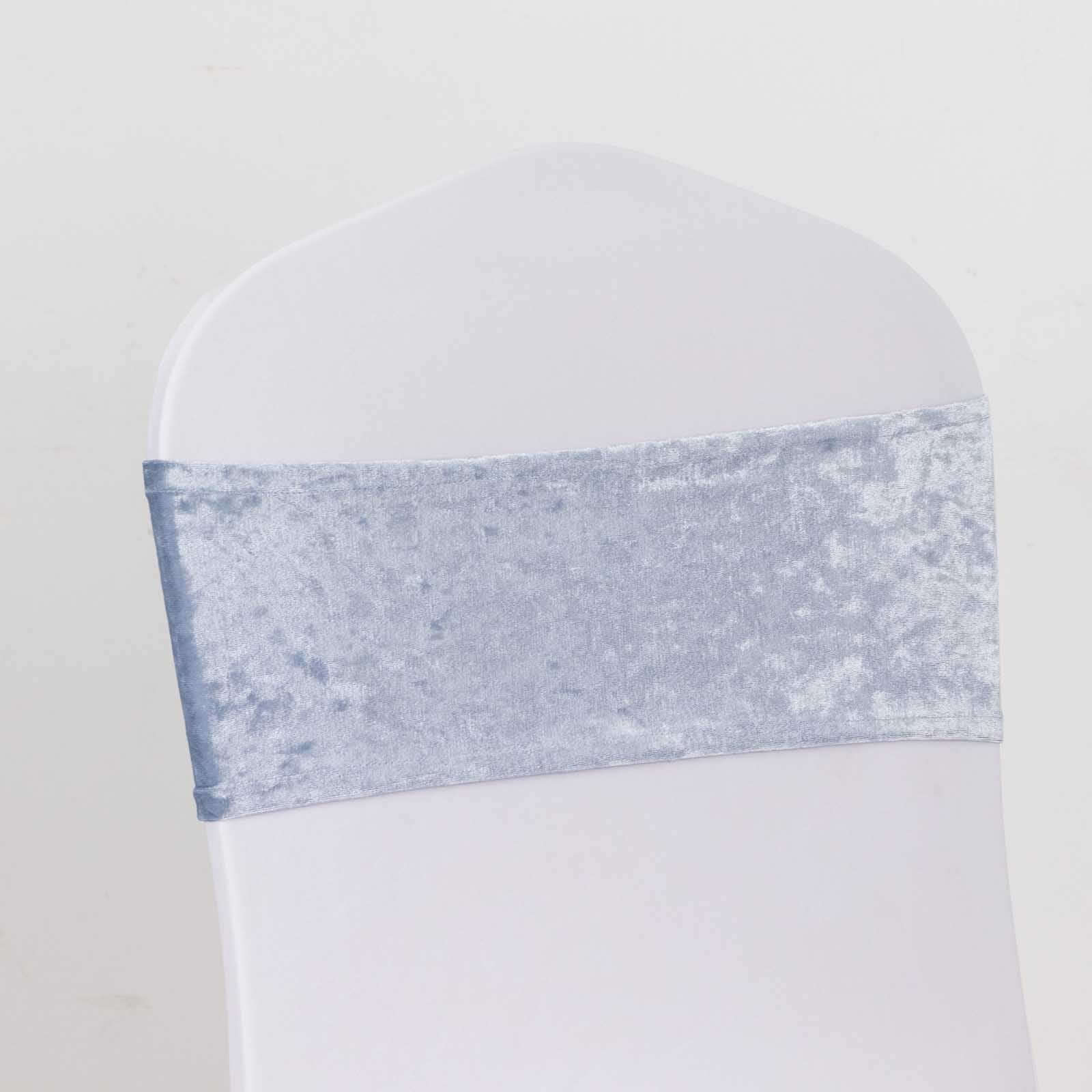 5 Pack Premium Crushed Velvet Chair Sashes Dusty Blue, Ruffle Style Textured Decorative Chair Bands - Image 8