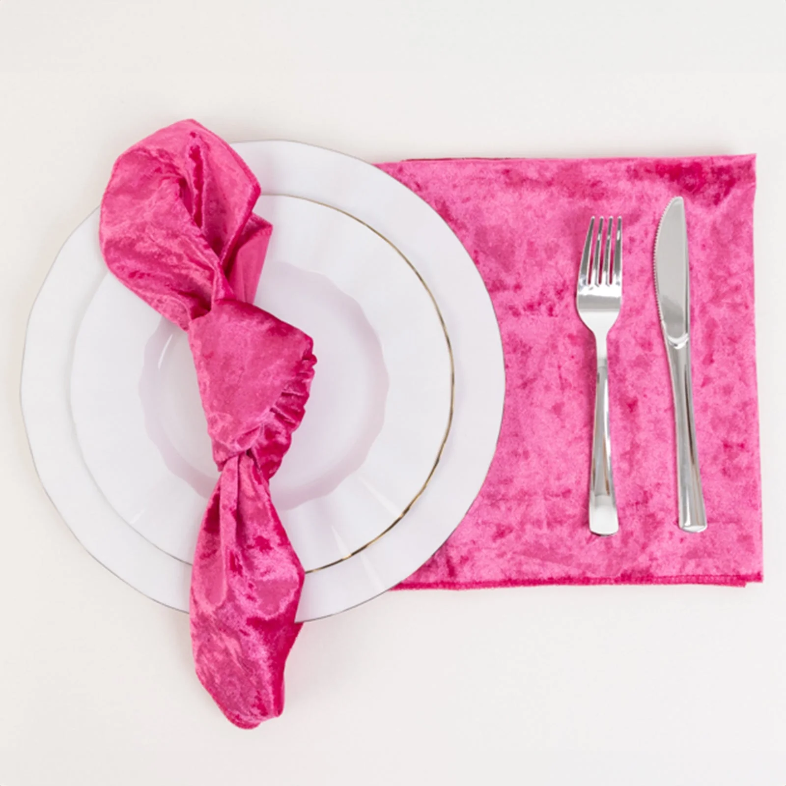 5 Pack Premium Crushed Velvet Napkins 20"x20" Fuchsia - Exquisite Lustrous Cloth Napkins - Image 2