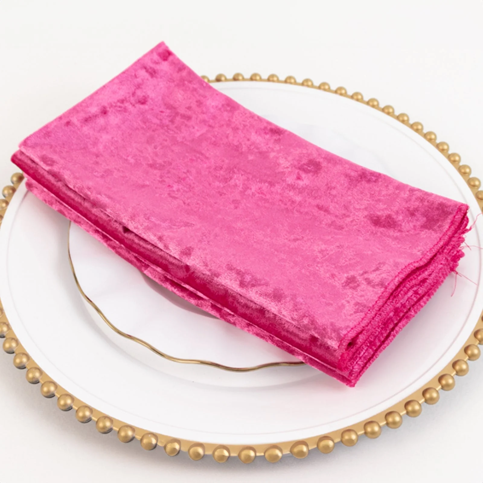 5 Pack Premium Crushed Velvet Napkins 20"x20" Fuchsia - Exquisite Lustrous Cloth Napkins - Image 3