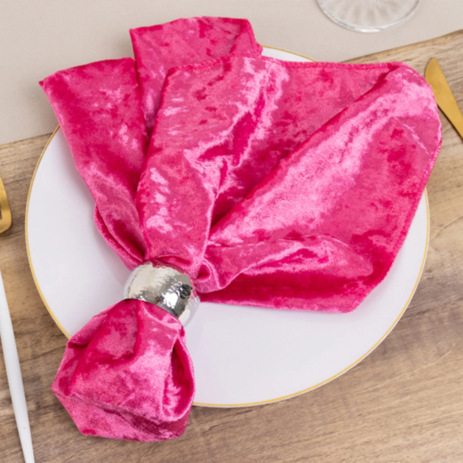 5 Pack Premium Crushed Velvet Napkins 20"x20" Fuchsia - Exquisite Lustrous Cloth Napkins - Image 6