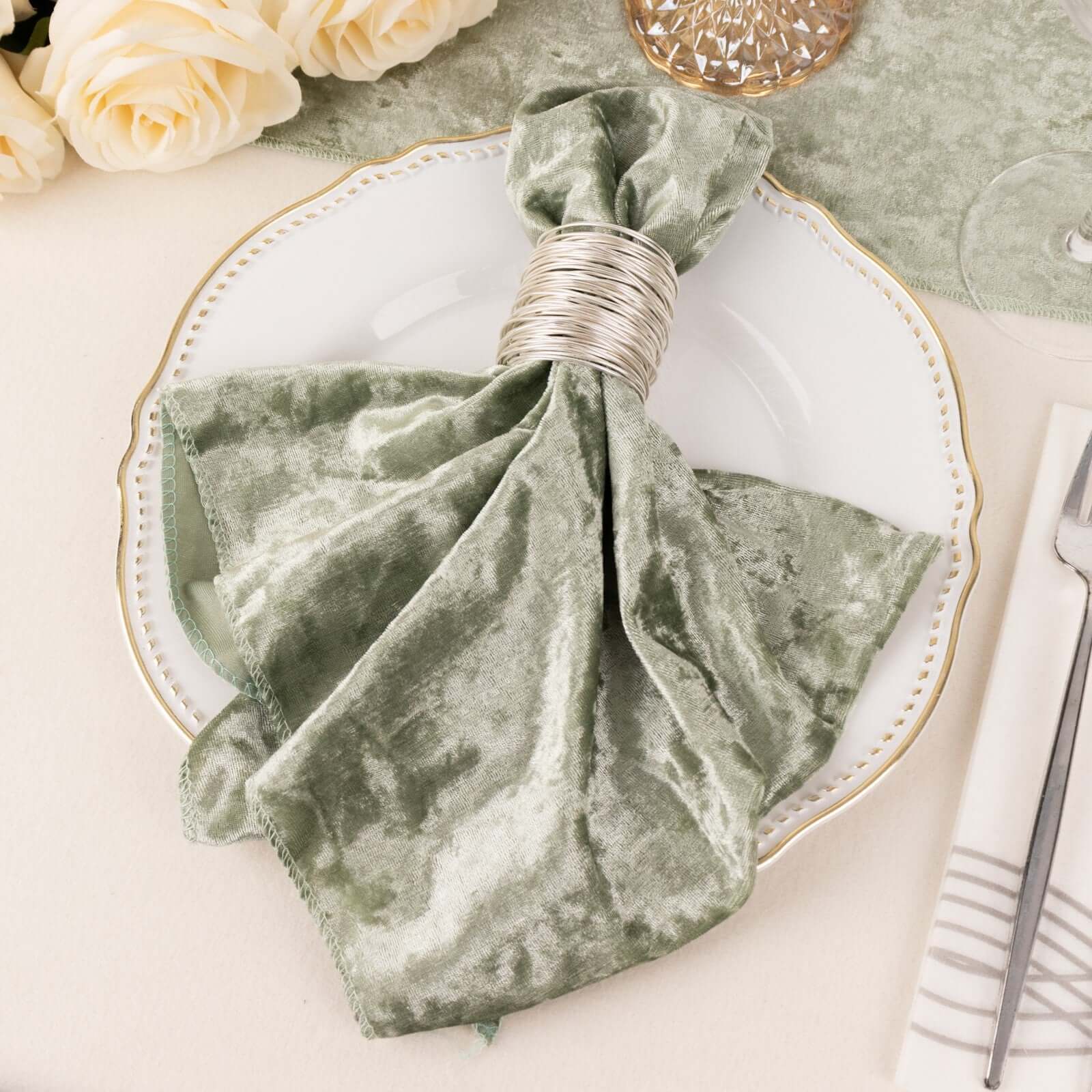 5 Pack Premium Crushed Velvet Napkins 20"x20" Sage Green - Exquisite Lustrous Cloth Napkins - Image 10
