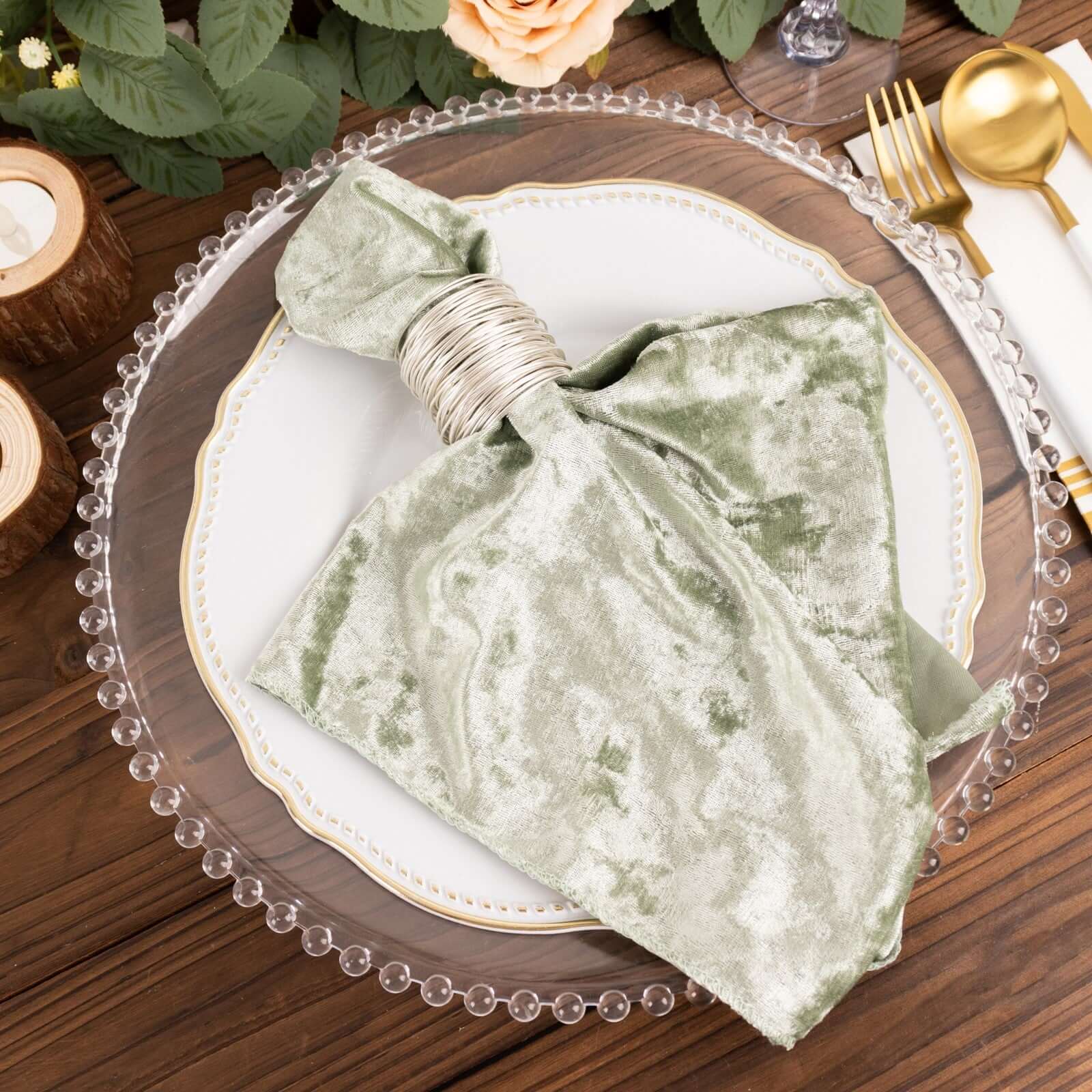 5 Pack Premium Crushed Velvet Napkins 20"x20" Sage Green - Exquisite Lustrous Cloth Napkins - Image 6